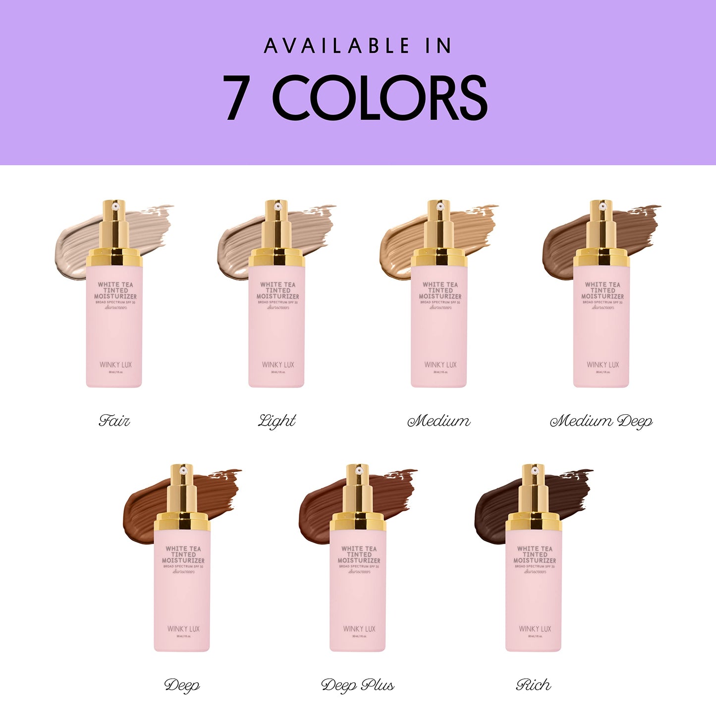 Winky Lux White Tea Tinted Moisturizer SPF 30 - Lightweight, Buildable Coverage, Radiant Finish, Long-Lasting Vitamin E Sunscreen, Medium