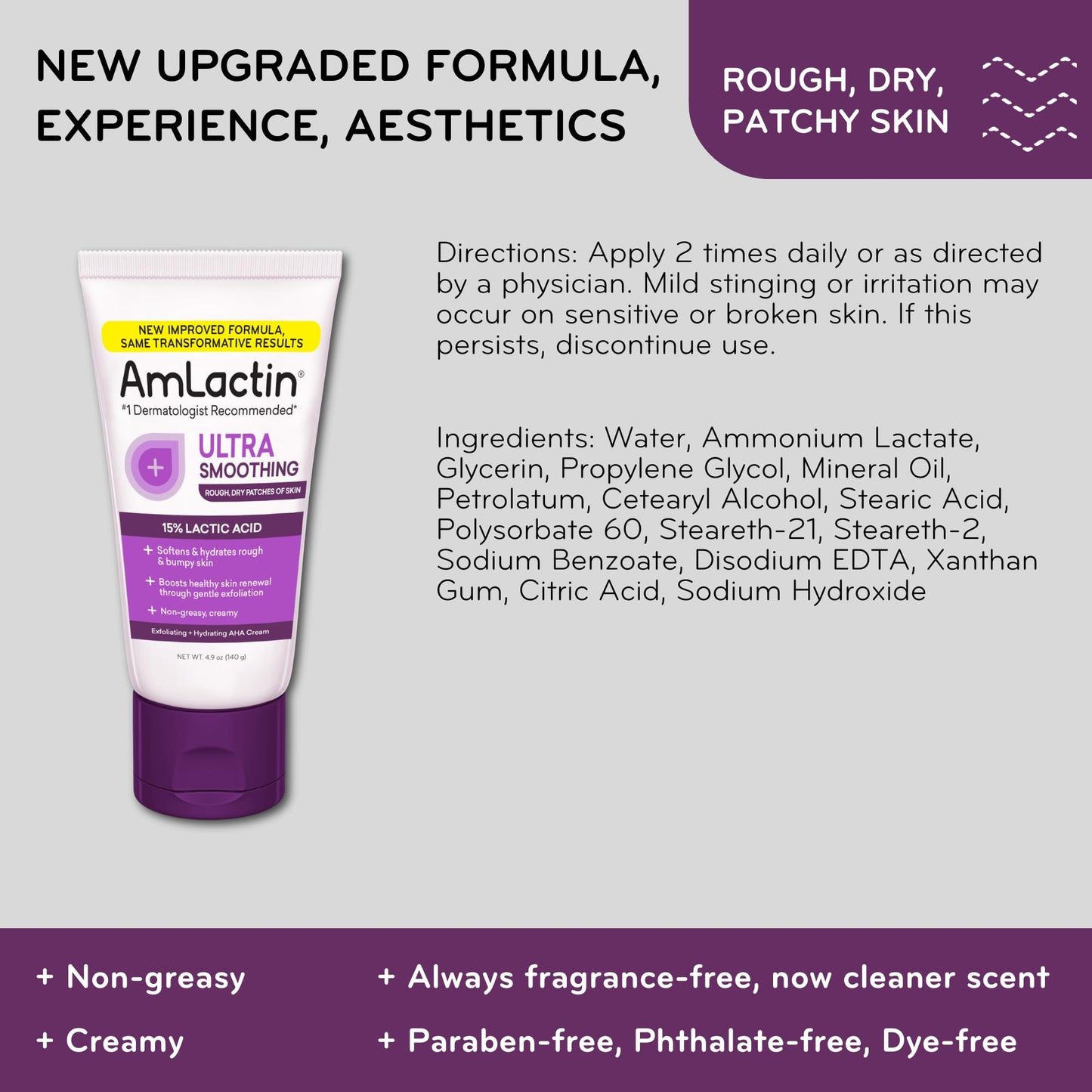AmLactin Ultra Smoothing Cream 4.9 oz – 15% Lactic Acid Exfoliating & Moisturizing Lotion for Rough, Dry, Bumpy Skin (Packaging May Vary)