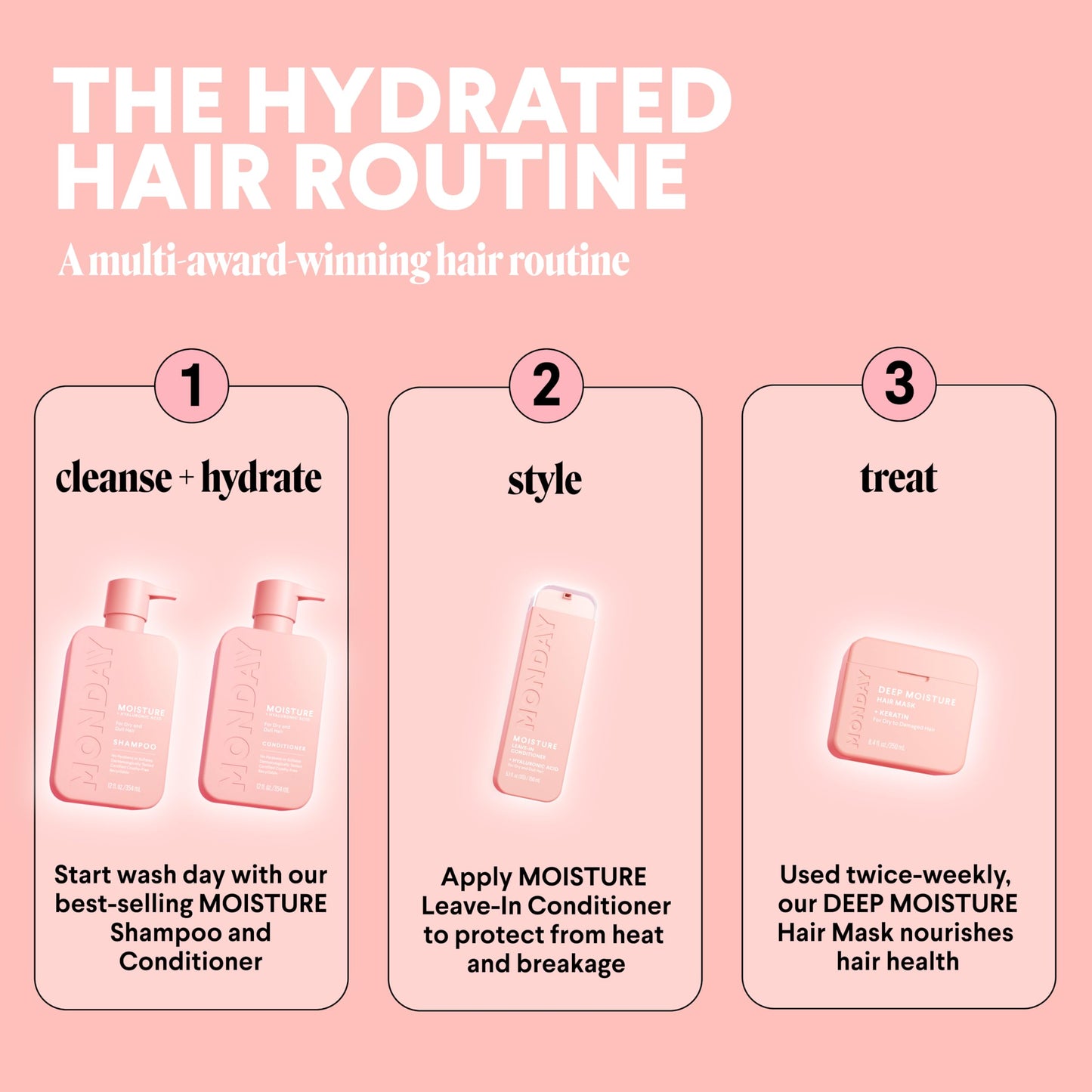 MONDAY HAIRCARE Moisture Shampoo & Conditioner Set | Hydrating for Dry, Frizzy, Coarse Hair | With Coconut Oil, Rice Protein & Shea Butter | 12 fl oz, 2 Pack