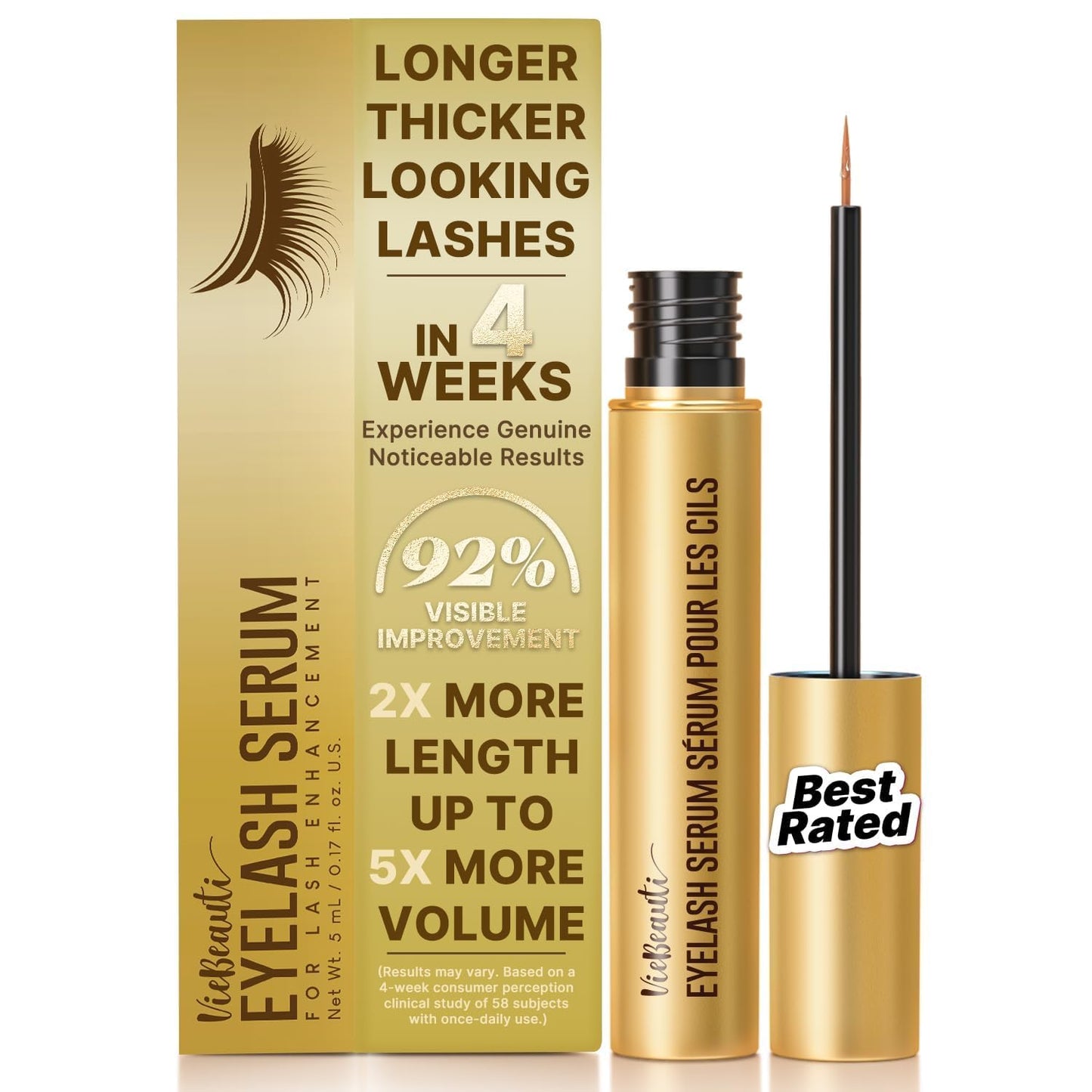 VieBeauti Lash Serum for Eyelash Growth – Advanced Formula for Longer, Fuller, Thicker Lashes, Vegan & Cruelty-Free, 5-Month Supply, 5ml