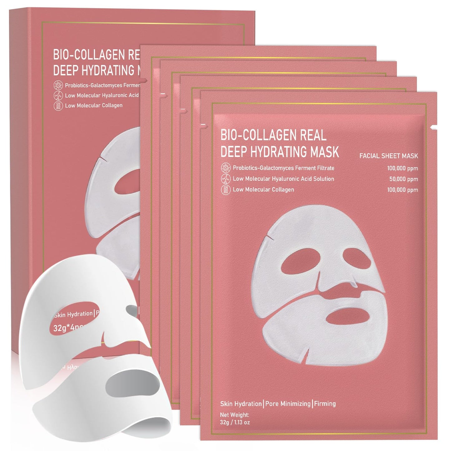 Nityrliv Bio-Collagen Real Deep Mask, 4 Pack Overnight Hydrating Face Mask for All Skin Types,Original Hydrating Collagen Face Mask