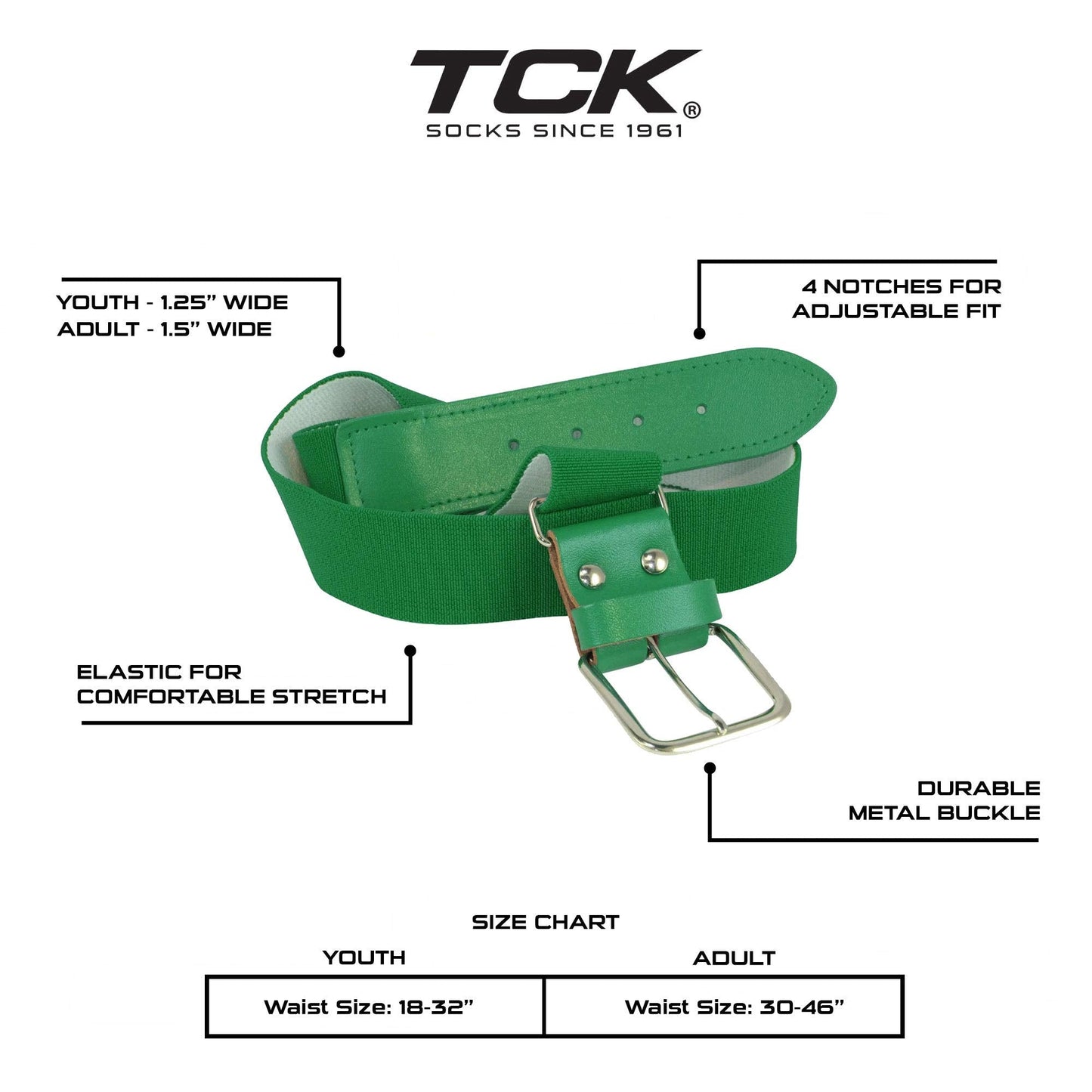TCK Softball Baseball Belt (Youth, Kelly)
