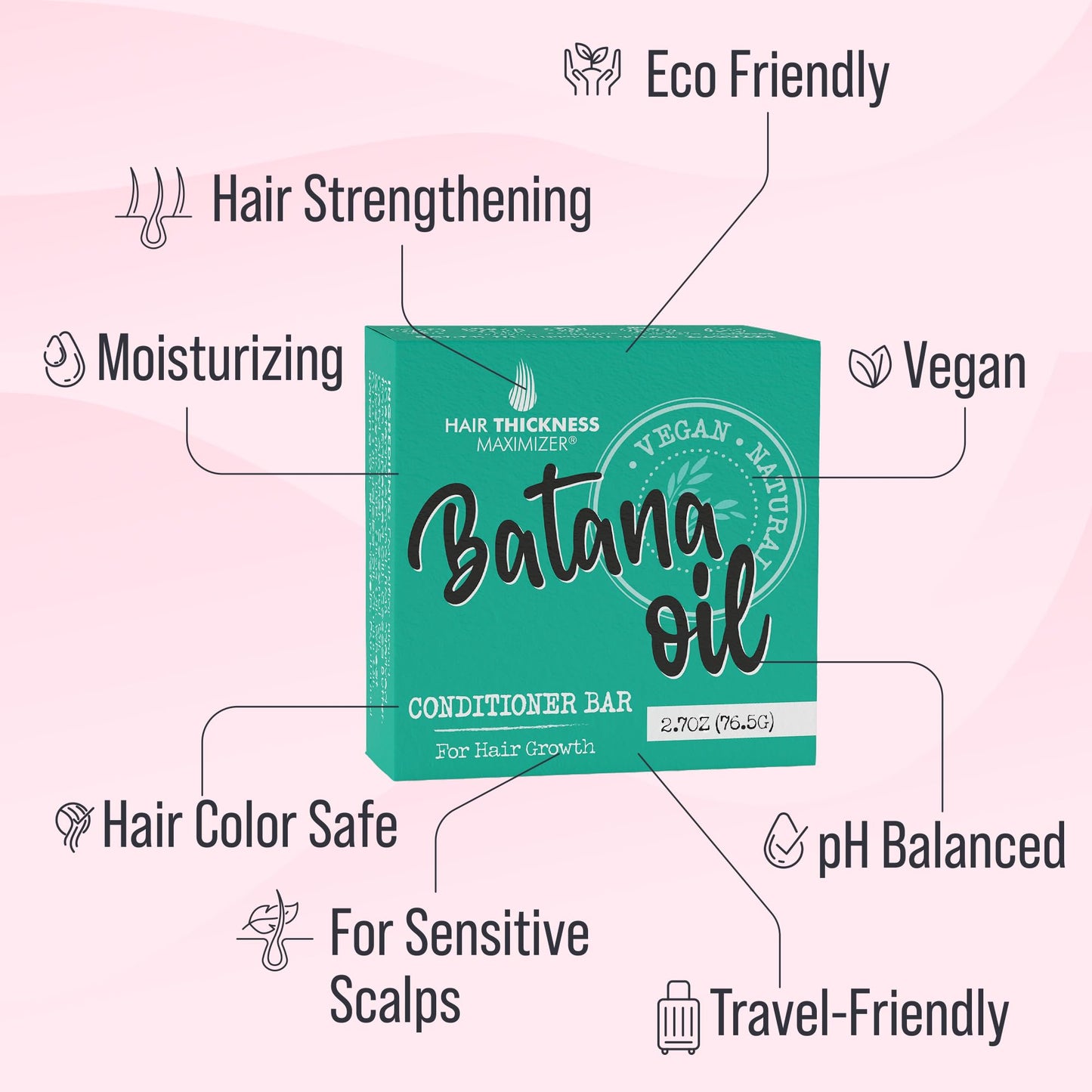 Batana Oil Hair Growth Conditioner Bar – Vegan, Eco-Friendly, Color Safe & pH Balanced – Strengthening Solid Bar for Dry Hair, Zero Plastic, USA Made