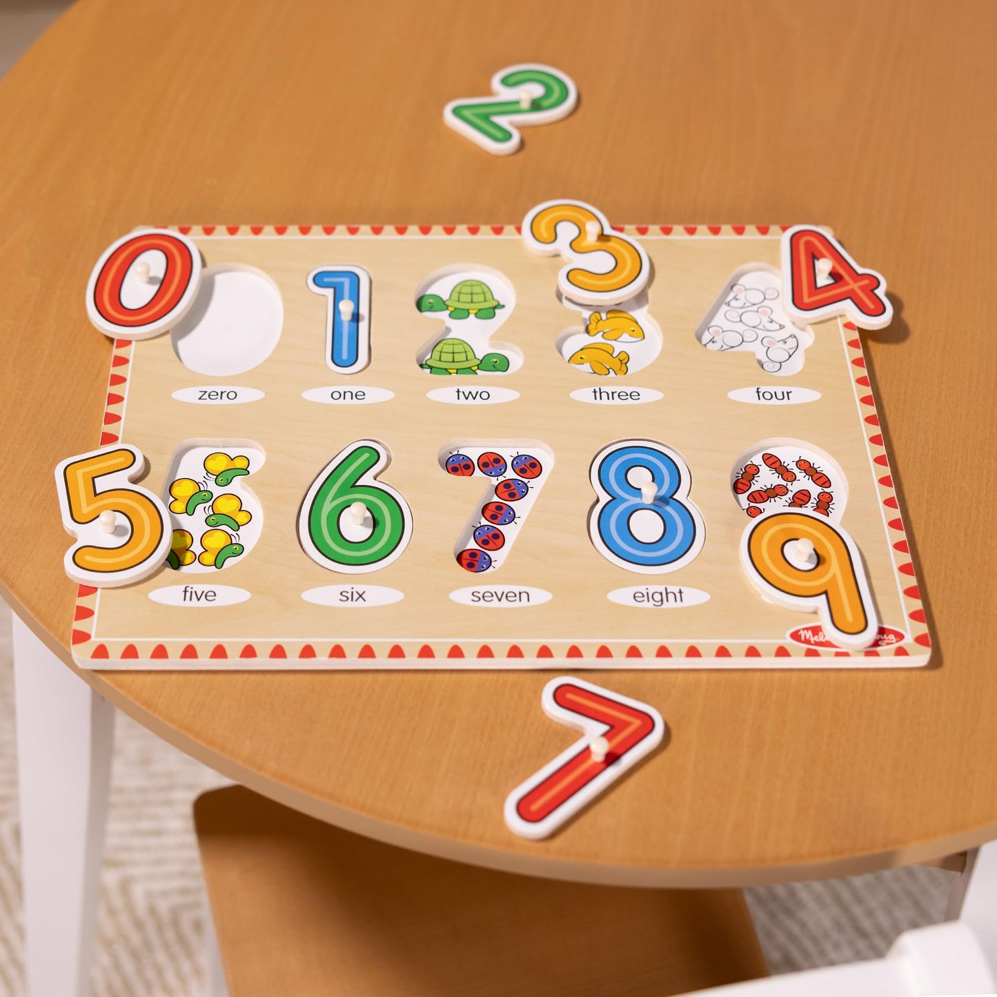 Melissa & Doug Lift & See Numbers Wooden Peg Puzzle - 10 Pieces Number Puzzles for Toddlers and Kids Ages 1+ - FSC-Certified Materials