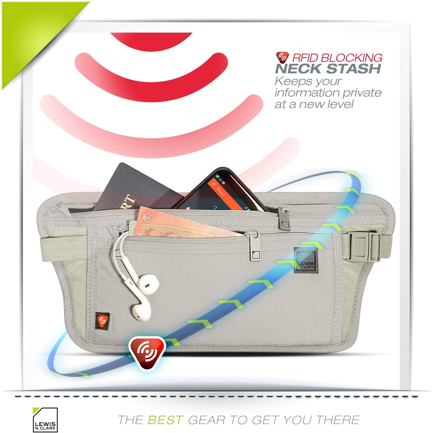 Lewis N. Clark RFID Blocking Money Belt – Travel Pouch & Passport Holder for Women & Men, Secure ID & Credit Card Case, Taupe