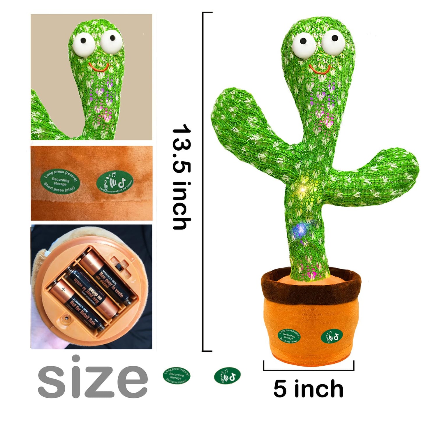 Hunfur Talking Dancing Cactus Toy – Singing, Mimicking, Light Up Plush Gift for Babies & Toddlers 6-18 Months with Volume Control