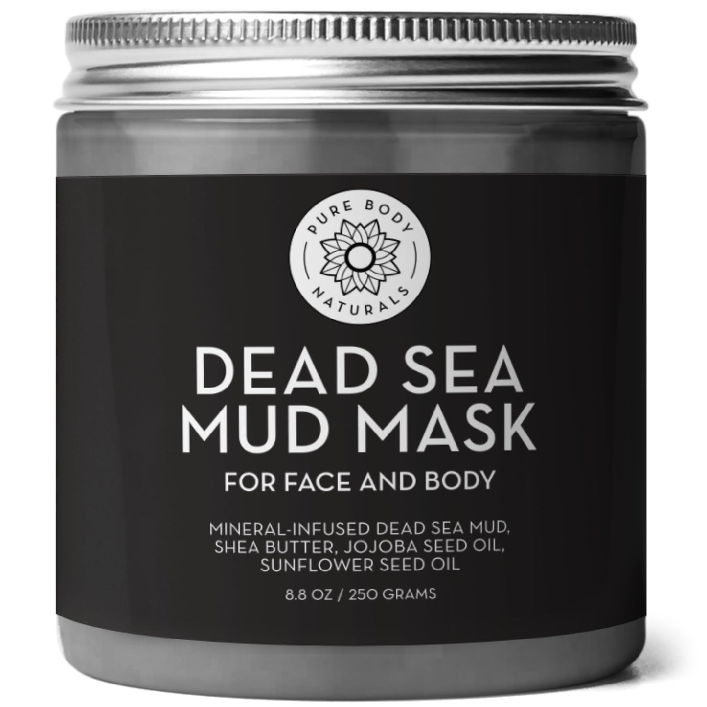 Pure Body Naturals Dead Sea Mud Mask for Face & Body – Acne, Blackheads, Oily Skin, Pores, Clay & Charcoal – 8.8 oz