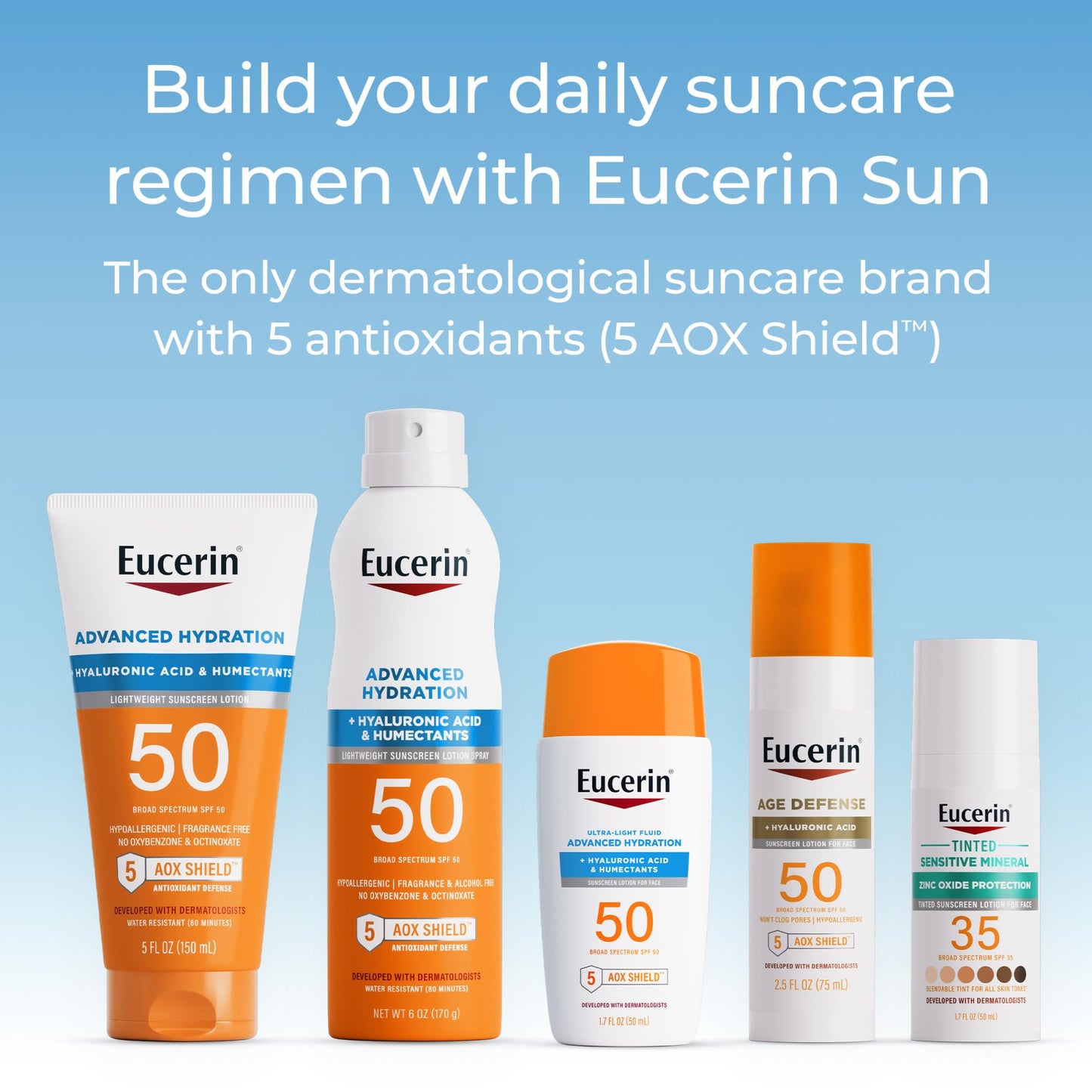 Eucerin Sun Age Defense Face Sunscreen SPF 50 with Hyaluronic Acid, Hypoallergenic, Non-Comedogenic, Fragrance & Oxybenzone Free, 2.5 fl oz