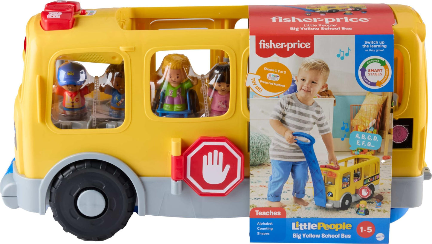 Fisher-Price Little People Toddler Learning Toy, Big Yellow School Bus Pull-Along Vehicle & 4 Figures for Kids Ages 1+ Years, Multilanguage Version
