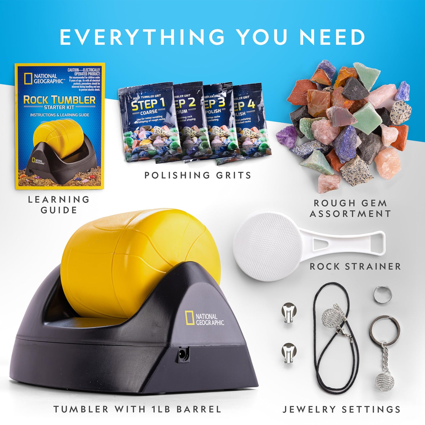 National Geographic Rock Tumbler Kit for Kids – Durable Leak-Proof Polisher, Complete Geology & Science Kit with Rocks & Crystals