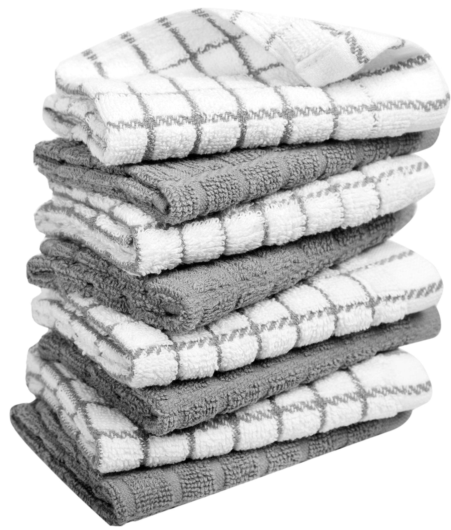 Bumble 8-Pack Cotton Dish Cloths – 12"x12", 405 GSM Kitchen Washcloths for Washing Dishes, Gray