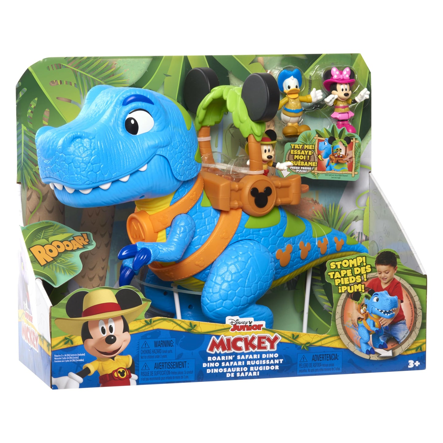 Disney Junior Mickey Mouse Funhouse Roarin' Safari Dino, 4-piece Figures and Playset, Dinosaur, Kids Toys for Ages 3 Up by Just Play