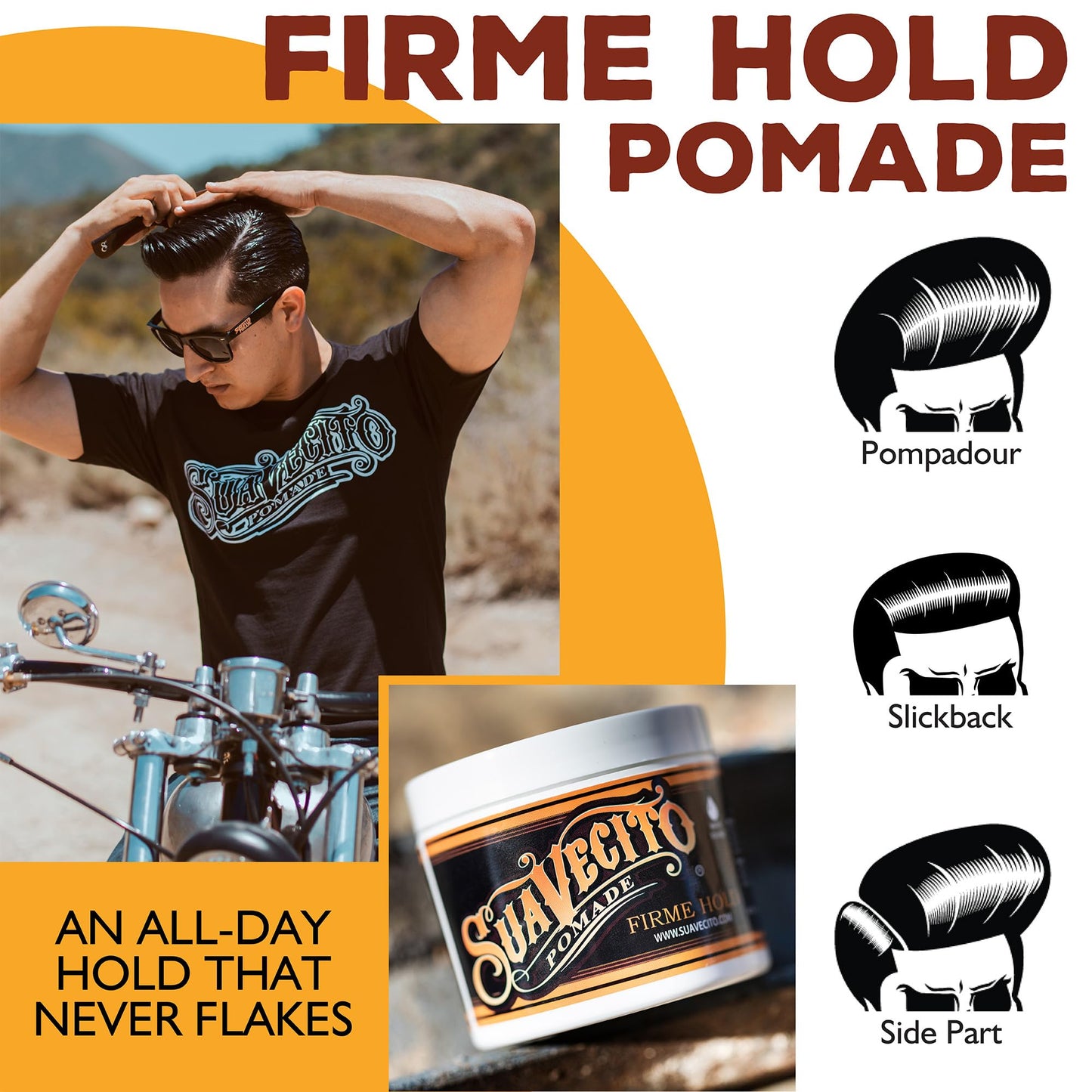 Suavecito Pomade Firme (Strong) Hold 4 oz, 1 Pack - Pomade For Men - Medium Shine Water Based Wax Like Flake Free Hair Gel - Easy To Wash Out - All Day Hold For All Hair Styles