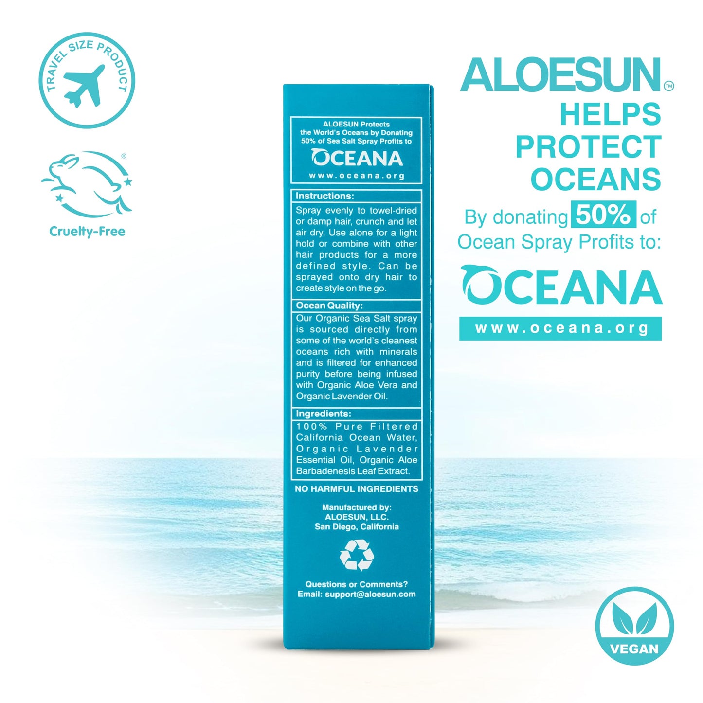 ALOESUN Organic Sea Salt Hair Spray | Texturizing & Volumizing Spray with Aloe Vera & Lavender | For Wavy, Curly & Fine Hair | Travel Size