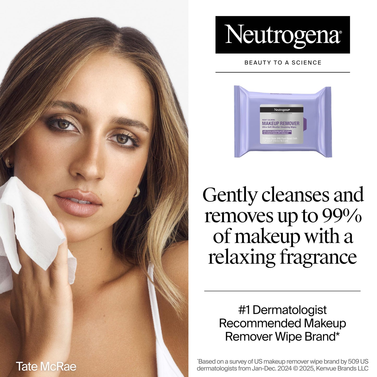 Neutrogena Night Calming Makeup Remover Wipes - Hypoallergenic, 100% Plant-Based Cloth, Removes Makeup, Sweat & Dirt, 50 Count (2x25)