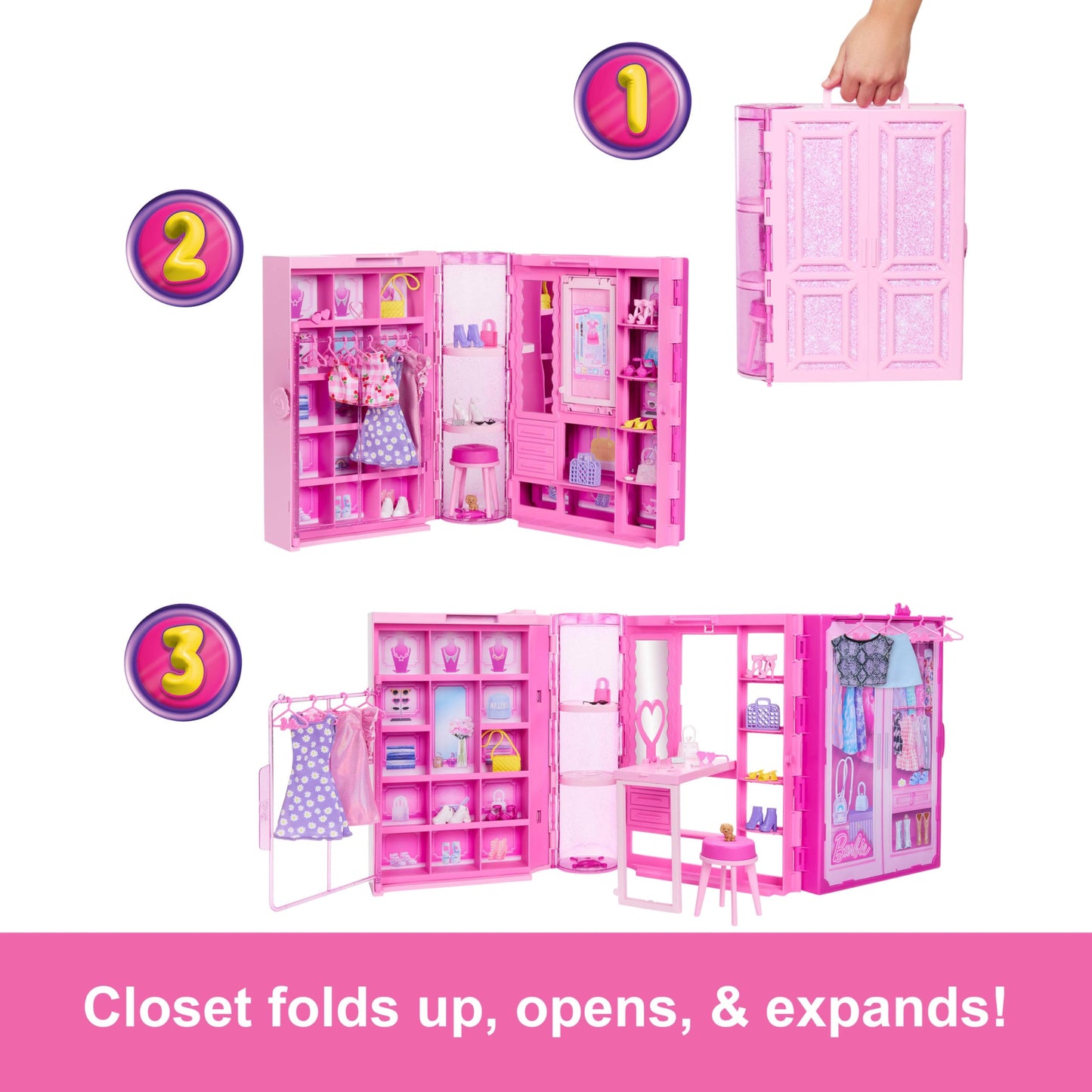 Barbie Dream Closet Toy Playset with Clothes & Accessories, 3-ft-Wide with 25+ Pieces, 4 Complete Fashion Looks