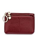 ZOOEASS Coin Purse Women Genuine Leather Zip Mini Purse With Key Ring Triple Zipper Card Holder Wallet(Wine Red)