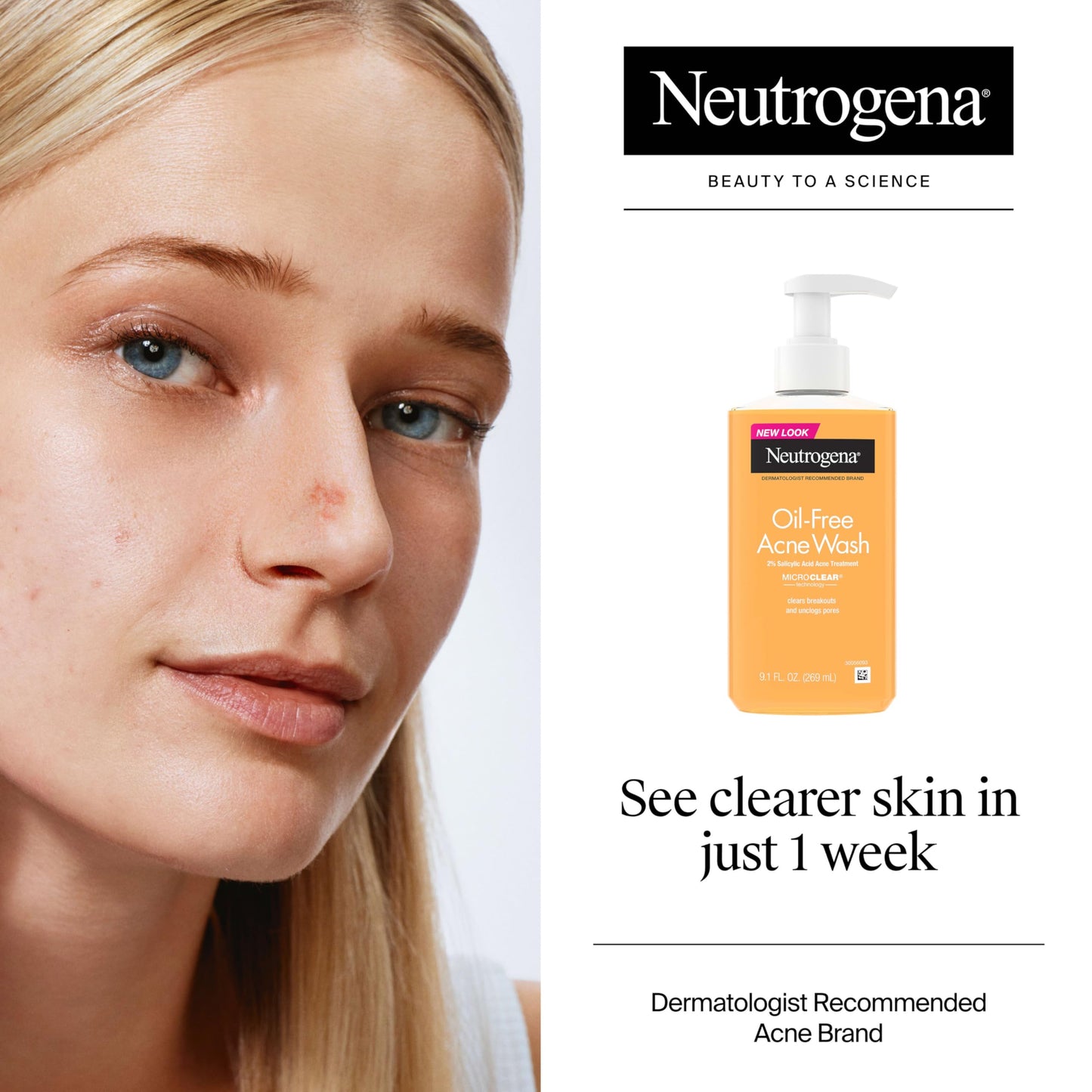 Neutrogena Oil-Free Acne Face Wash, Breakout Prone Skin Facial Cleanser with 2% Salicylic Acid Acne Treatment for Face, 9.1 fl. oz