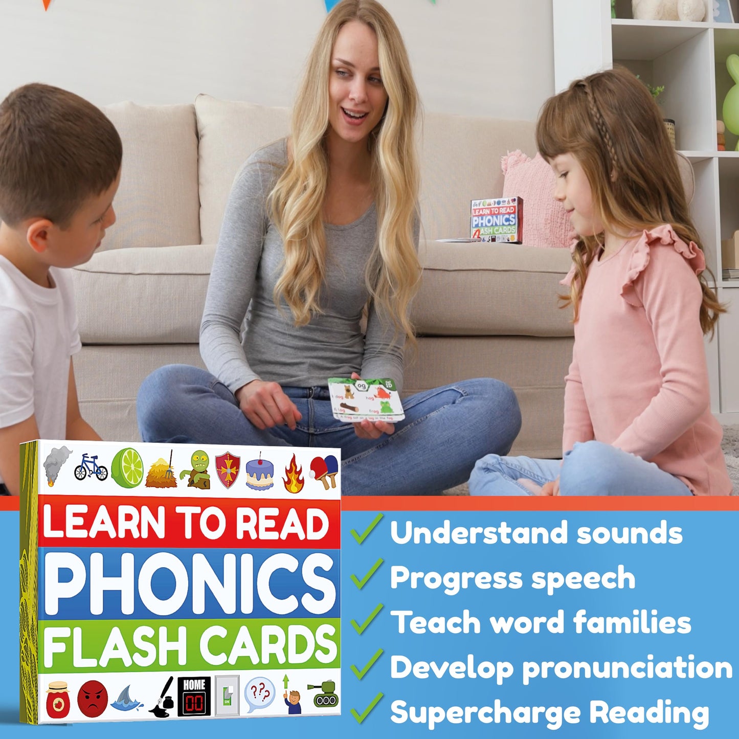 THE BAMBINO TREE Phonics Flash Cards - Learn to Read in 20 Phonic Stages - Education for Kids Ages 4-8 Kindergarten 1st 2nd Grade