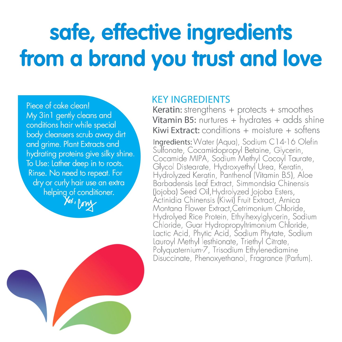 SoCozy Kids 3-in-1 Shampoo, Conditioner & Body Wash 16 oz | Gentle Hydrating Cleanser with Keratin, Vitamin B5 & Kiwi | Sulfate-Free