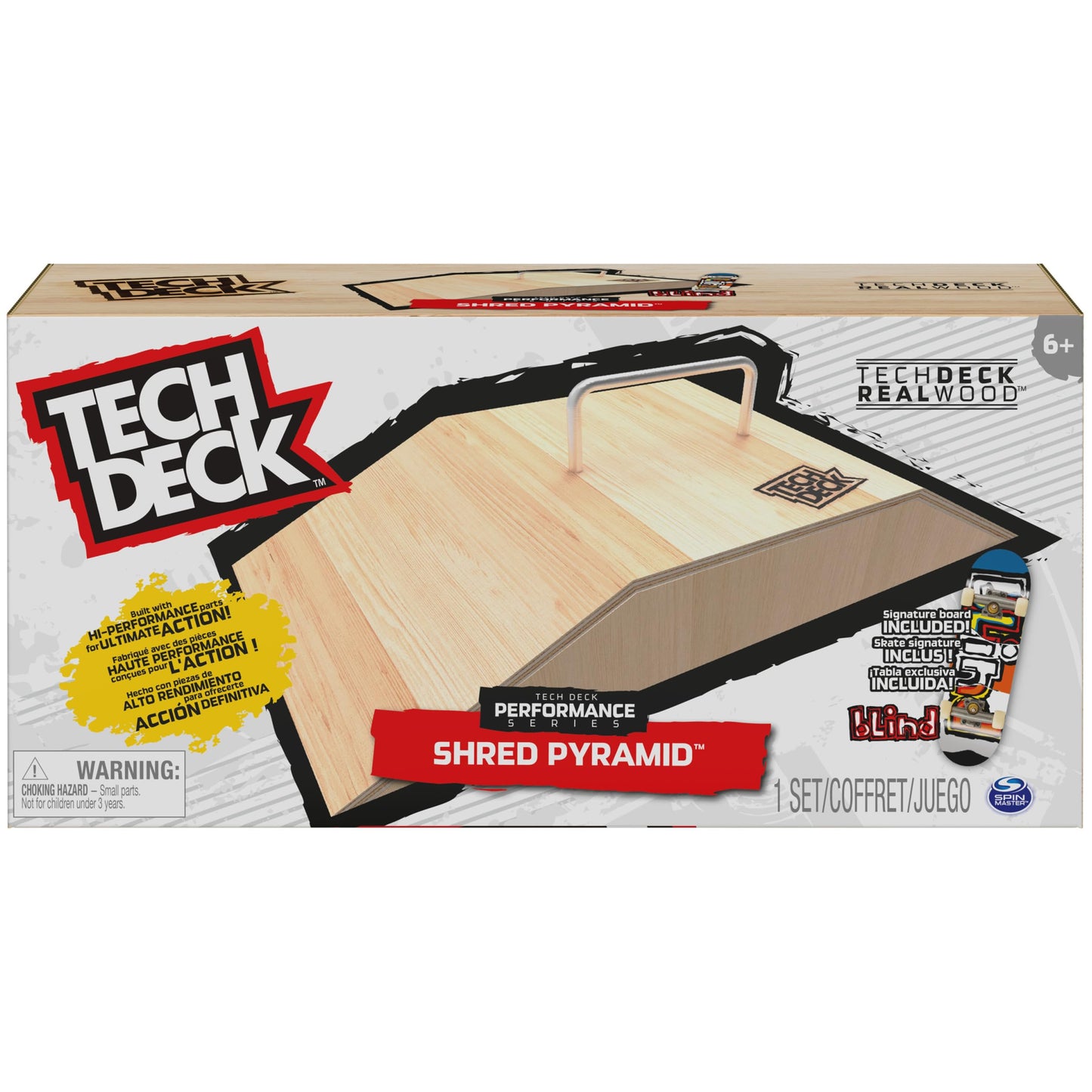 TECH DECK Performance Series Shred Pyramid Set with Metal Rail & Exclusive Blind Fingerboard, Real Wood Skatepark Toy for Kids 6+