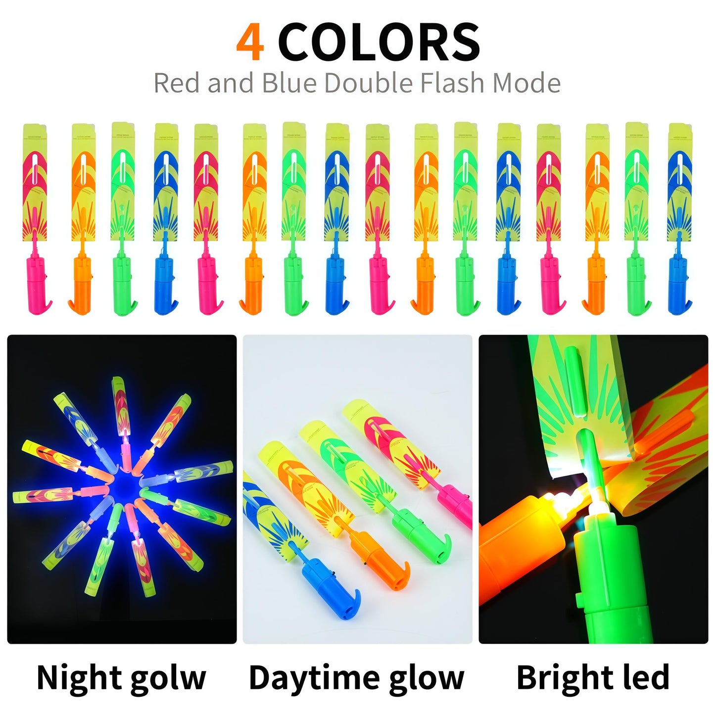25-Pack LED Flying Toys Set with Whistle, Rocket Slingshot & Glow Arrow Helicopters – Glow-in-the-Dark Outdoor Toys for Kids 4-12