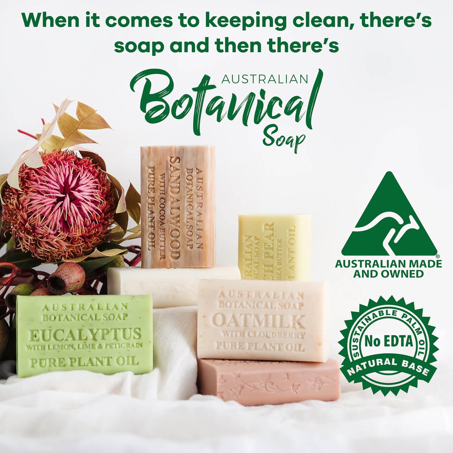 Australian Botanical Soap 6.6oz – 8 Triple Milled Bars with Organic Shea & Plant Oils, Natural, Moisturizing, Variety Pack for All Skin Types