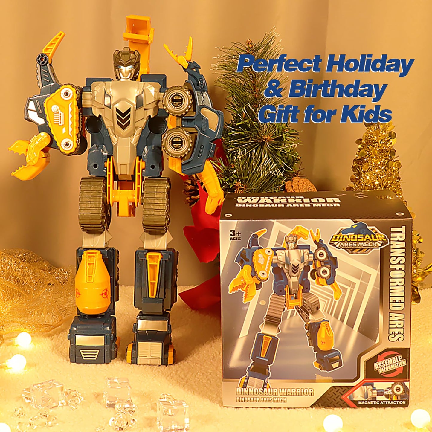 Toddler Construction Car Transform Set - 5PCS Dinosaur Rescue Robots with Magnetic Connectors, DIY STEM Trucks Toy for Kids 3-7