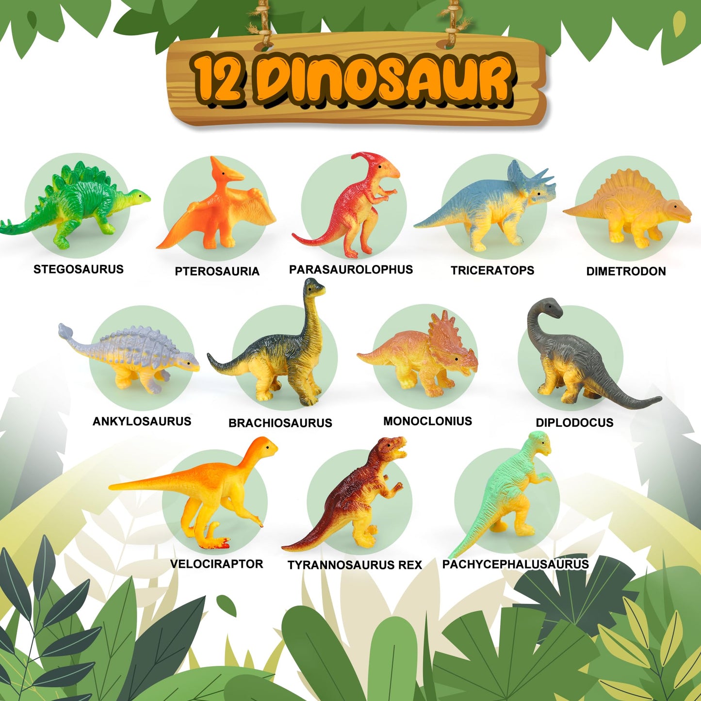 Dinosaur Toys Set with 12 Figures & Sound Book – Realistic Roars, Interactive Educational Fun for Kids 3-6 Years Old