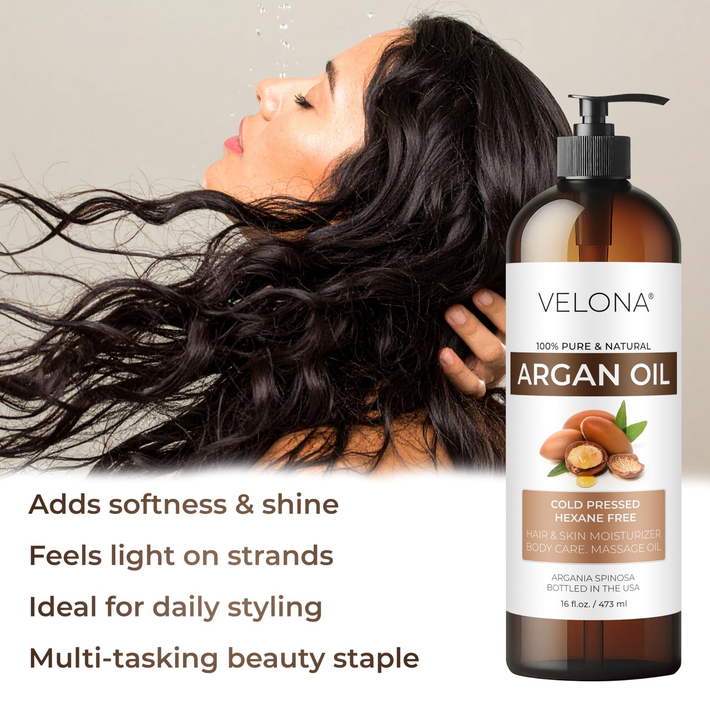 velona Argan Oil - 8 Fl Oz | 100% Pure and Natural | Morocco Oil | Skin, Body and Face Care | Nails Protector | Unrefined, Cold Pressed | Cap Kit