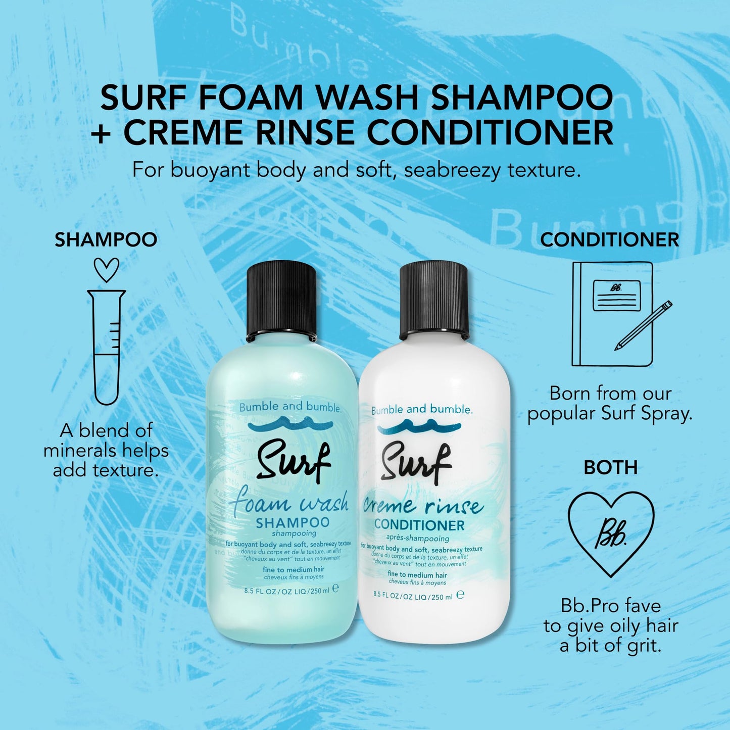 Bumble and bumble. Surf Creme Rinse Texturizing Conditioner | For Seabreezy Texture | Volumizing + Hydrating | Wavy, Straight, 8.5 Fl Oz