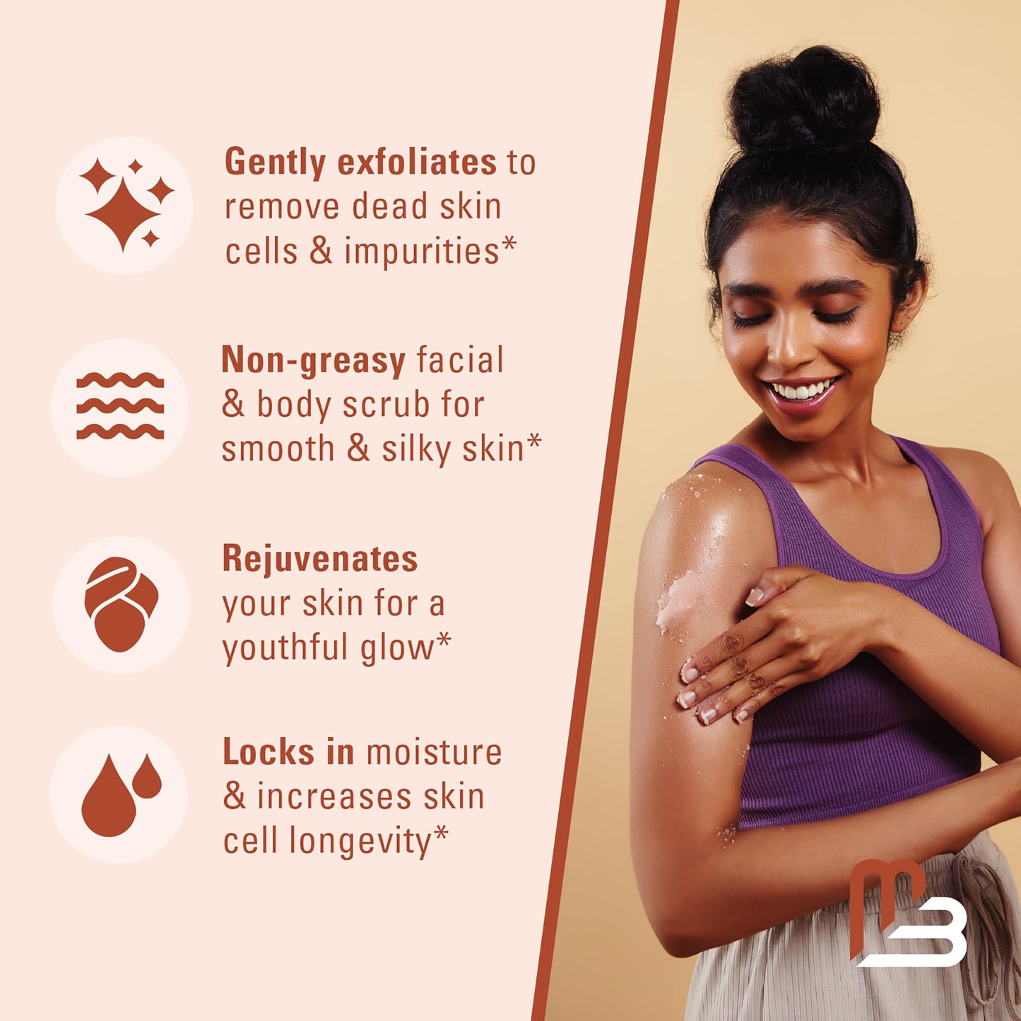 M3 Naturals Himalayan Salt Scrub with Collagen & Stem Cells – Face, Body & Foot Exfoliator for Cellulite, Toning & Smooth Skin, 16 fl oz