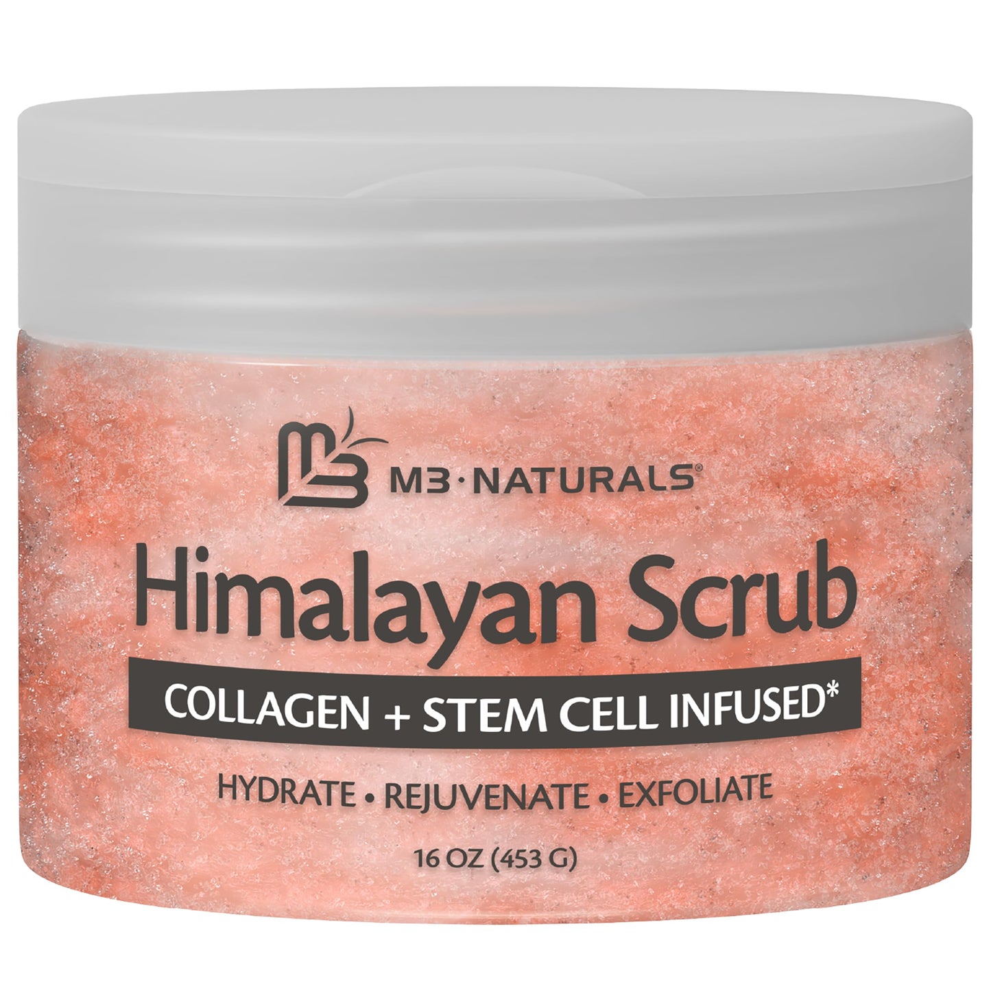 M3 Naturals Himalayan Salt Scrub with Collagen & Stem Cells – Face, Body & Foot Exfoliator for Cellulite, Toning & Smooth Skin, 16 fl oz