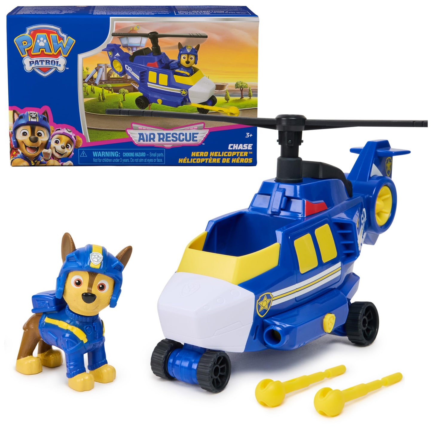 PAW Patrol: Air Rescue Chase Action Figure & Hero Helicopter Toy with Projectile Launcher & 2 Projectiles, Kids Toys for Boys & Girls Ages 3+