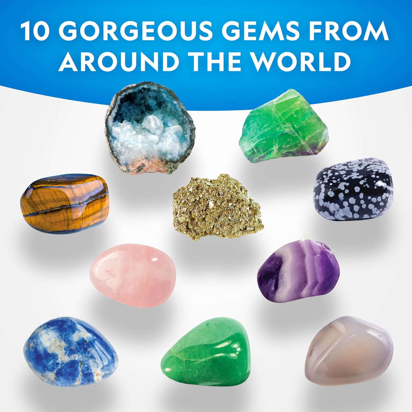 National Geographic Gemstone Dig Kit – Discover 10 Real Gemstones & Crystals, Science & Mining Kit for Kids, Gift for Boys & Girls