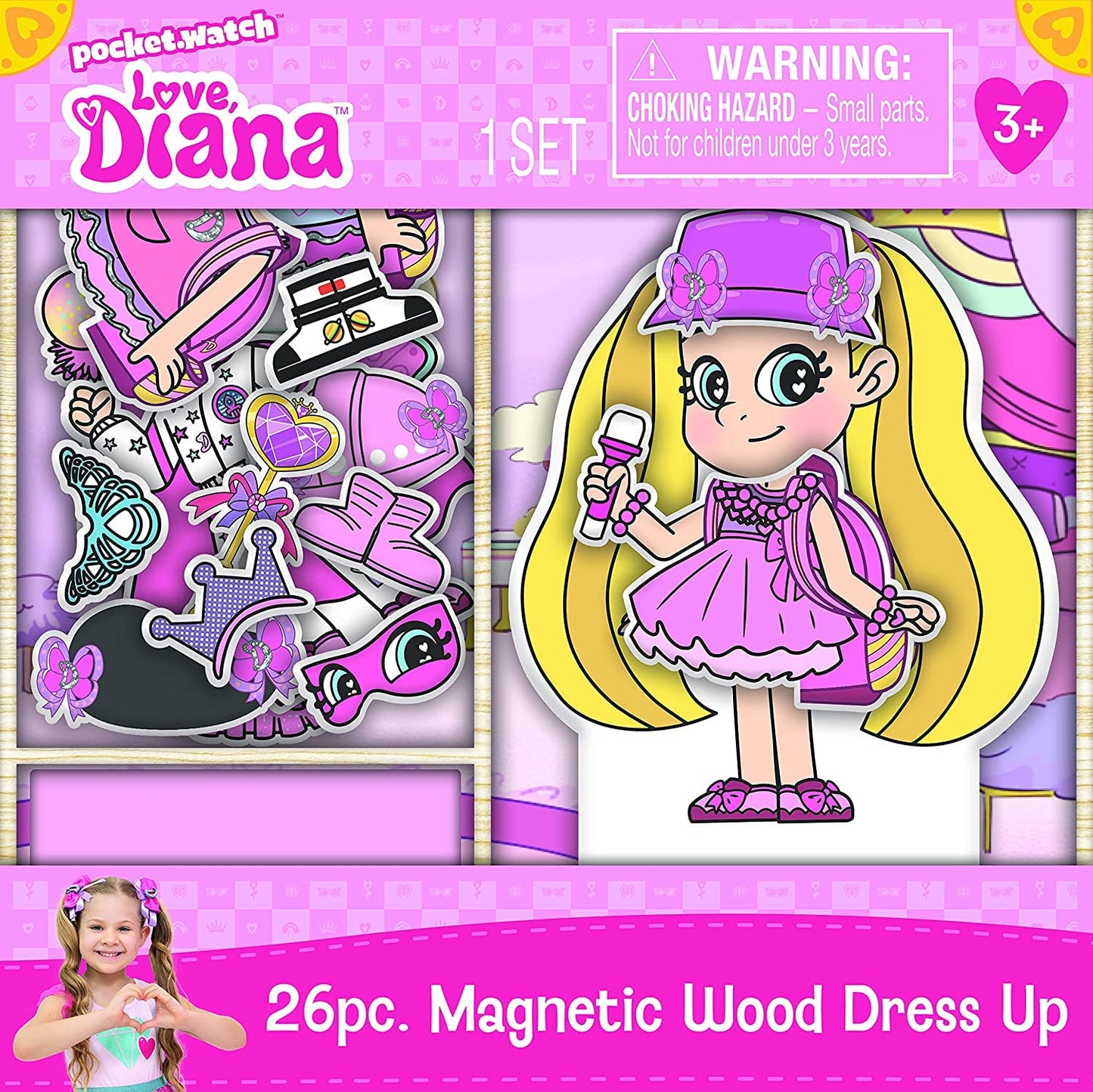 TCG Toys Love Diana Magnetic Dress-Up Doll with 26 Colorful Pieces & Wooden Storage Box, Mix & Match Creative Play for Kids 3+