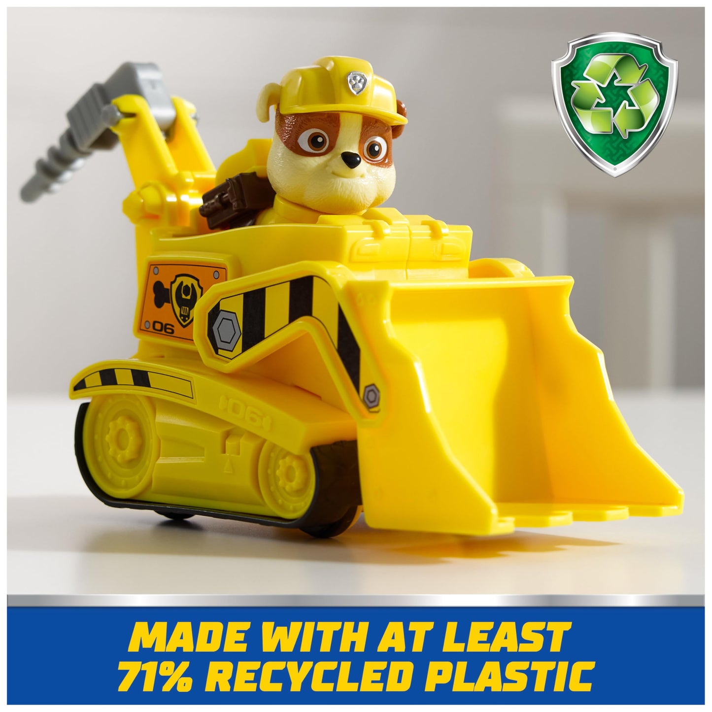 PAW Patrol, Rubble’s Bulldozer Toy Truck with Collectible Action Figure, Sustainably Minded Kids Toys for Boys & Girls Ages 3 and Up