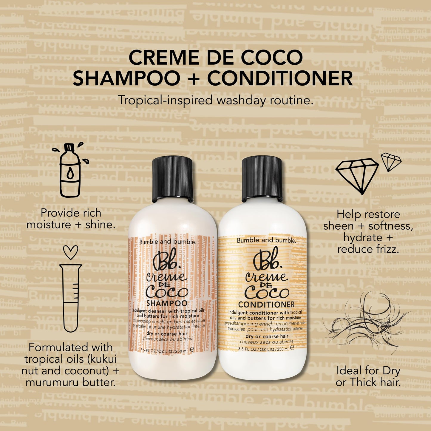 Bumble and bumble. Creme De Coco Coconut Conditioner | For Rich Moisture | Anti Frizz + Hydrating | Curly, Wavy, Straight, 8.5 Fl Oz