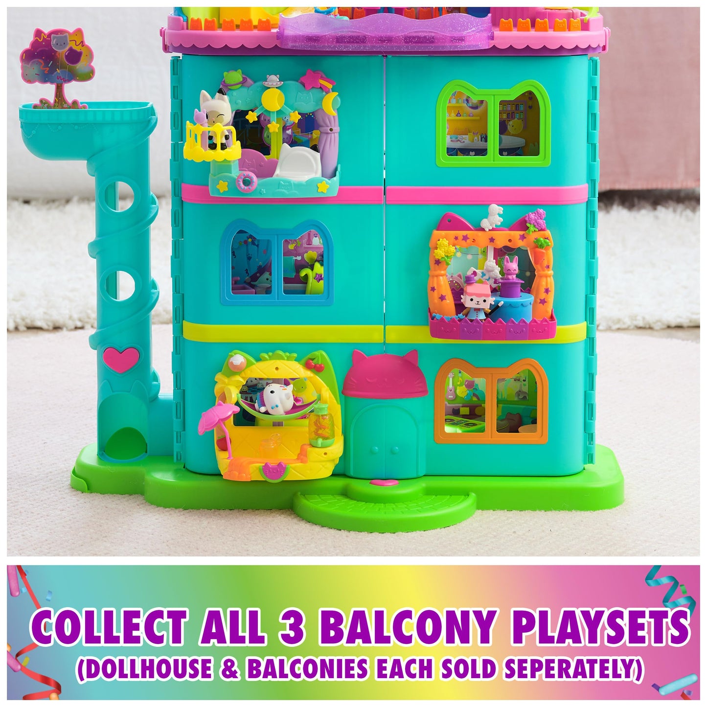 Gabby’s Dollhouse, Pandy Paws Dreamy Balcony Playset, 8-Pieces with Toy Figures, Doll House Accessories & Sensory Play, Kids Toys for Girls & Boys 3+