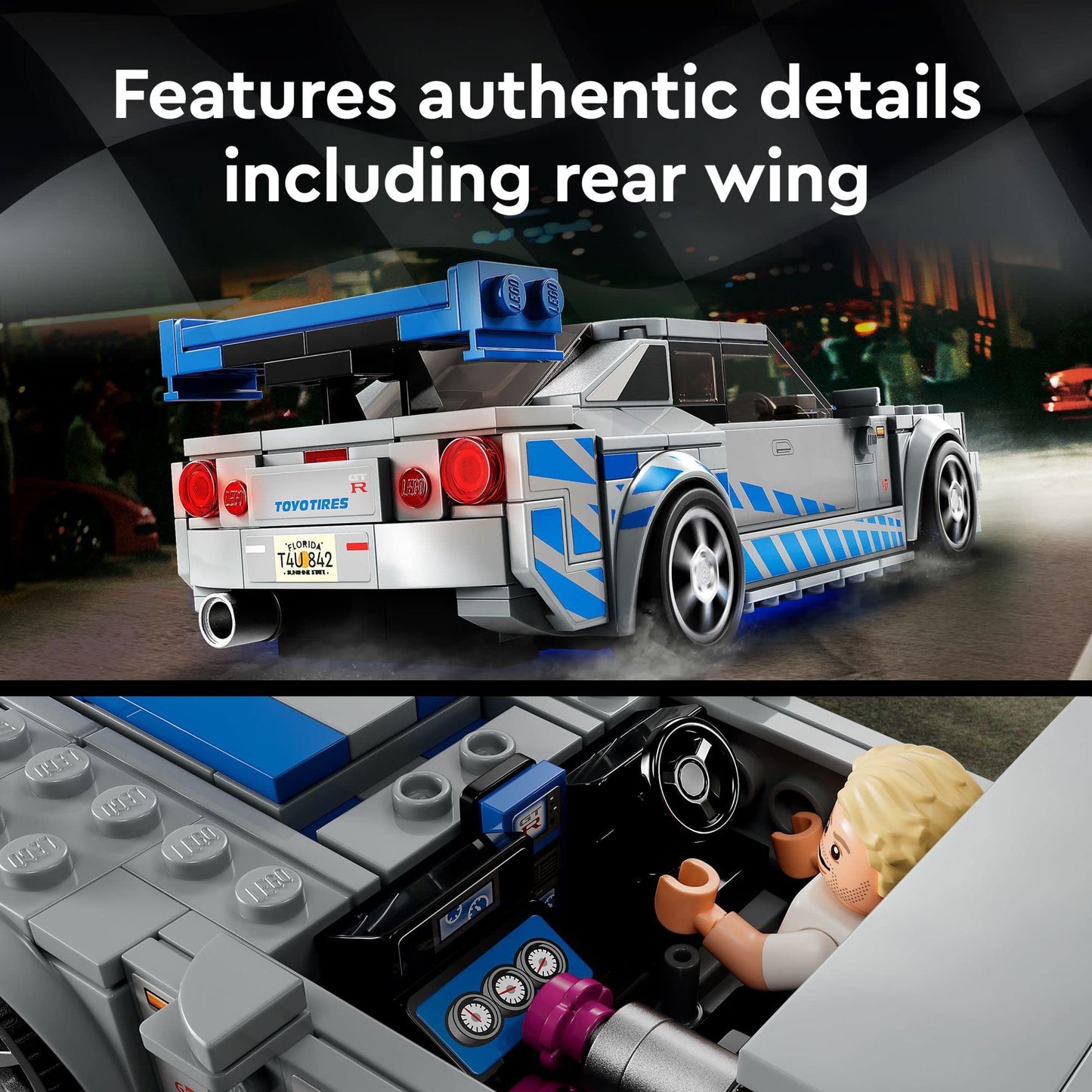LEGO Speed Champions 2 Fast 2 Furious Nissan Skyline GT-R R34 Race Car Model Kit with Minifigure, Ages 9+, 2023 Set 76917