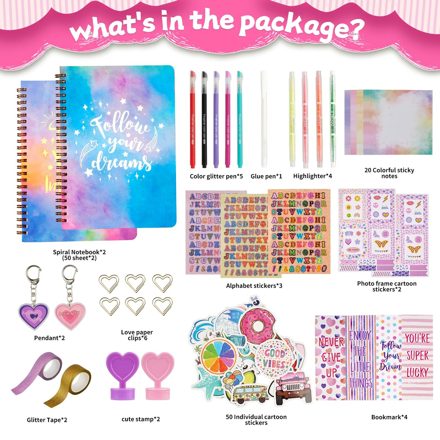 OIHEW 2-PC DIY Journal & Scrapbook Kit for Girls 8-14, Includes Stickers, Stationery, Crafts, Birthday & Christmas Gift Set