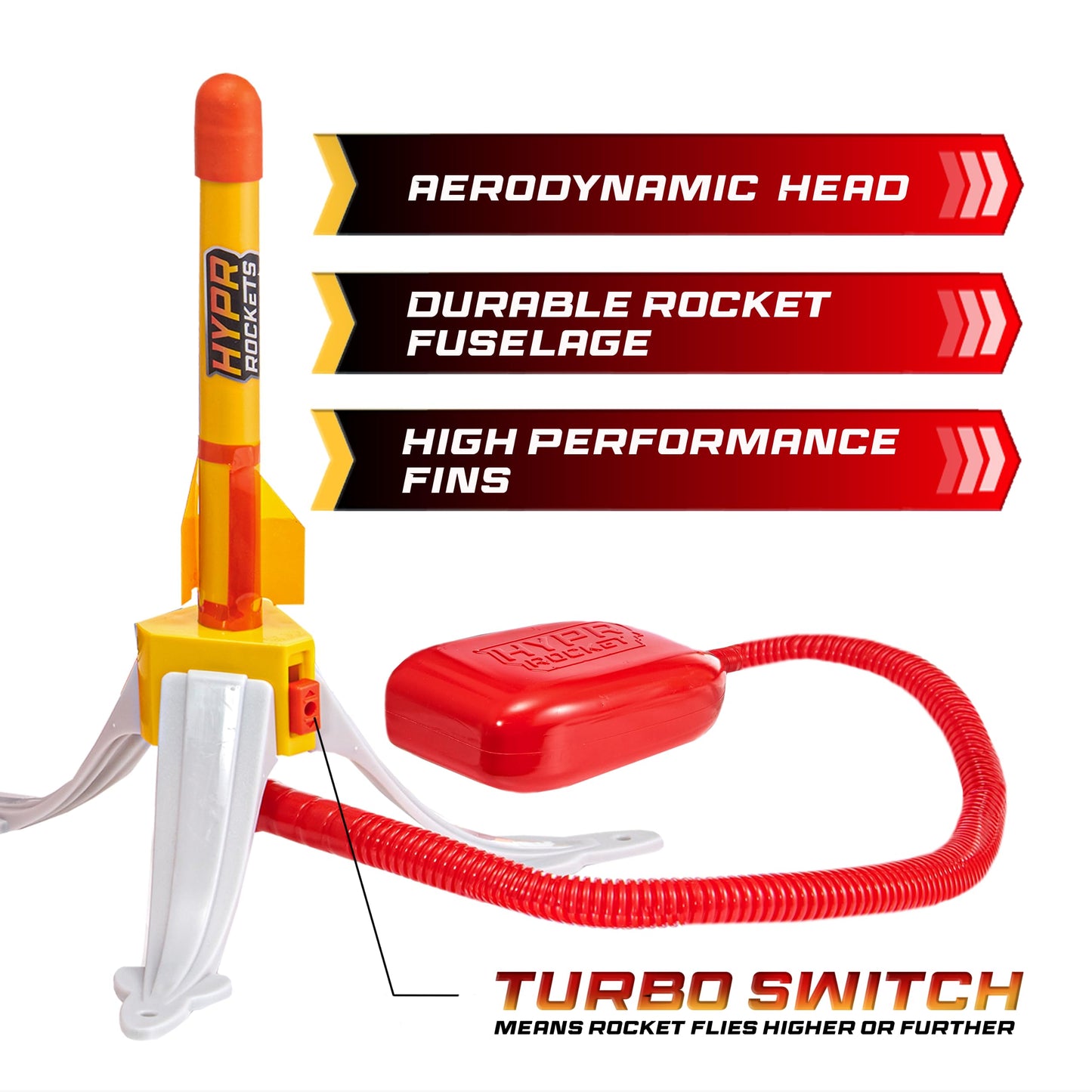 Hypr Kids Rocket Launcher Toy - Patented Design, Turbo Mode, 3 Rockets, Multi-Player Fun, Durable Outdoor Toy, Easy Setup