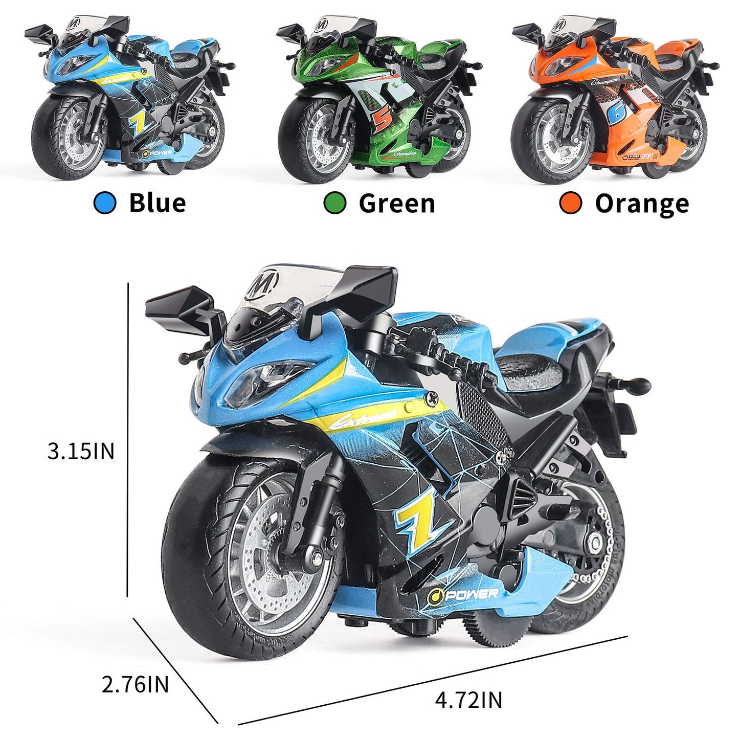 MING YING 66 Toy Motorcycle - Pull Back Toy Car with Sound and Light Toy,Toy Motorcycles for Boys,Toys for 3-9 Year Old Boys (Green)