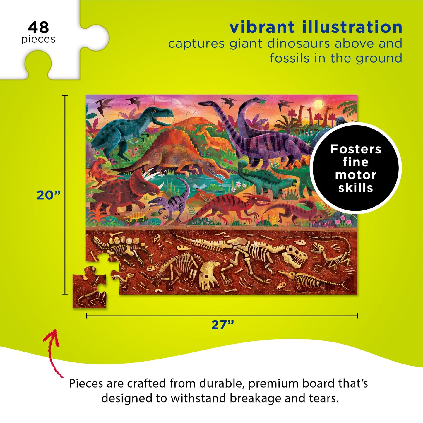 Crocodile Creek Above + Below 48-Piece Jigsaw Floor Puzzle - Fun Floor Puzzles for Kids Ages 4-8 - Dinosaur World - 27 x 20 inches Finished