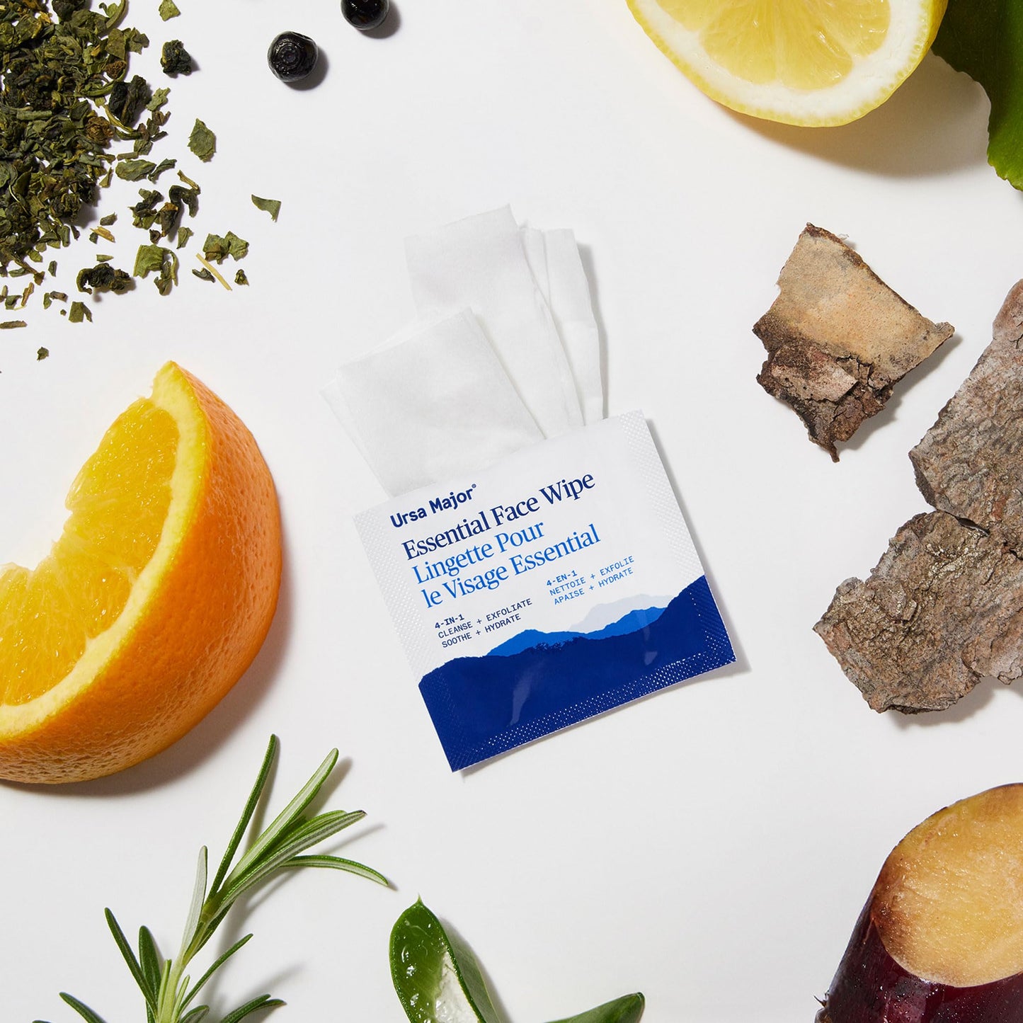 Ursa Major Essential Face Wipes | Natural, Biodegradable, Cruelty-Free | Cleanse, Exfoliate, Soothe and Hydrate | Individually Wrapped | 20 Count