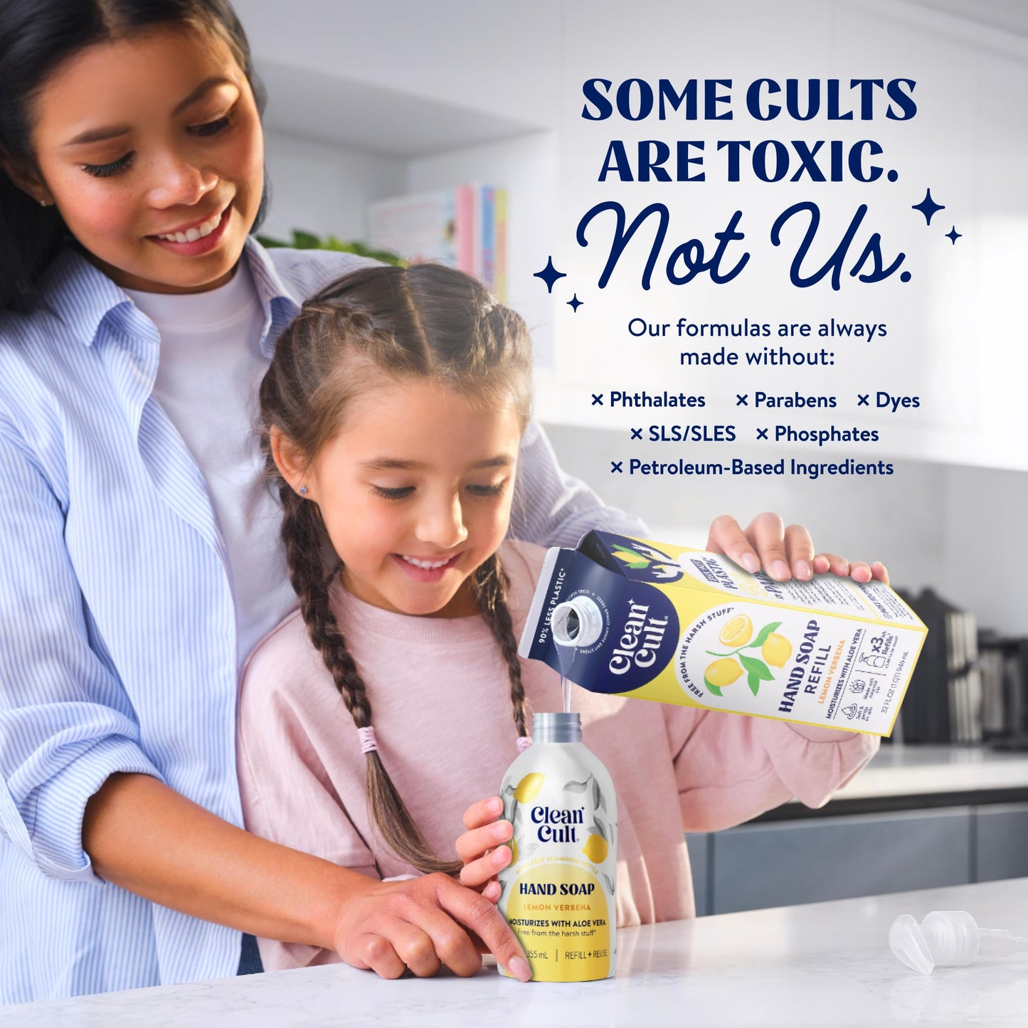 Cleancult Lemon Verbena Liquid Hand Soap Refill, 32oz – Moisturizing, Aloe & Essential Oils, Eco-Friendly Paper Packaging for Sensitive Skin