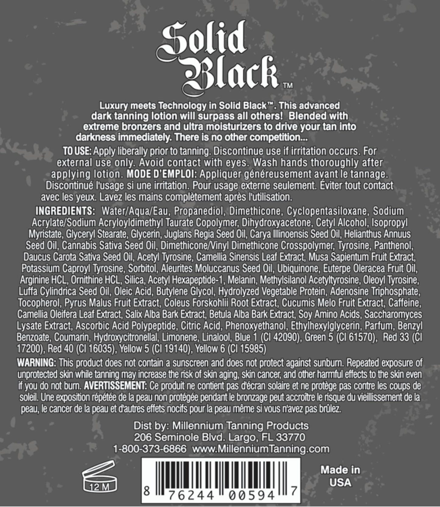 Millennium Tanning SOLID BLACK 100X Dark Tanning Lotion Indoor Outdoor Tan Enhancing Silicone Bronzer Tanning Bed Lotion 13.5 Fl oz (400 ml)