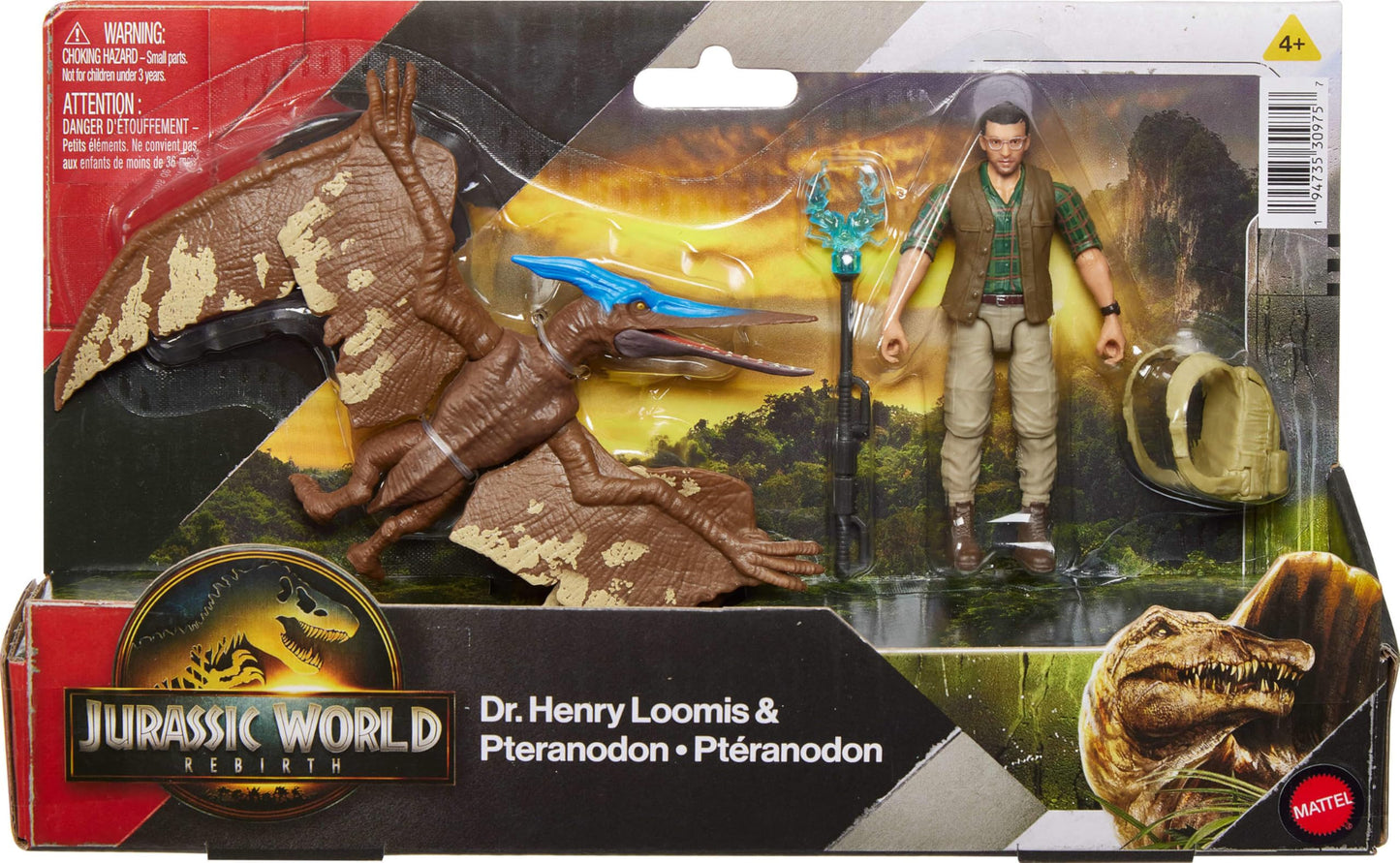 Mattel Jurassic World Rebirth Human & Dinosaur Figure Pack, Dr Henry Loomis & Pteranodon, Movie Accurate 3.75 Inch Scale, Posable Collectible