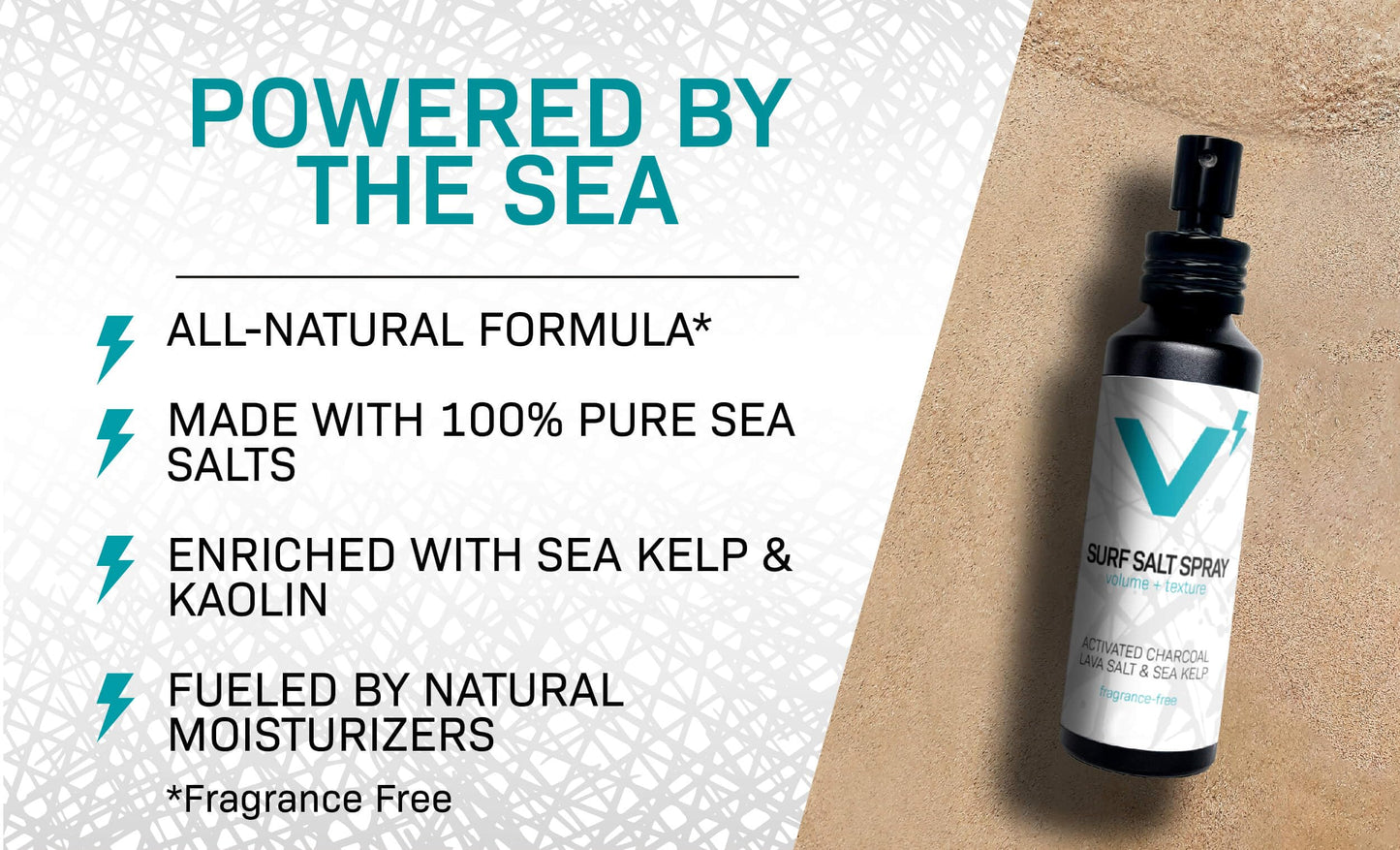 VOLT Surf Sea Salt Spray for Hair & Beard – Natural Volumizing & Texturizing Spray with Charcoal, Kaolin & Sea Kelp – Fragrance-Free, 5 Fl Oz