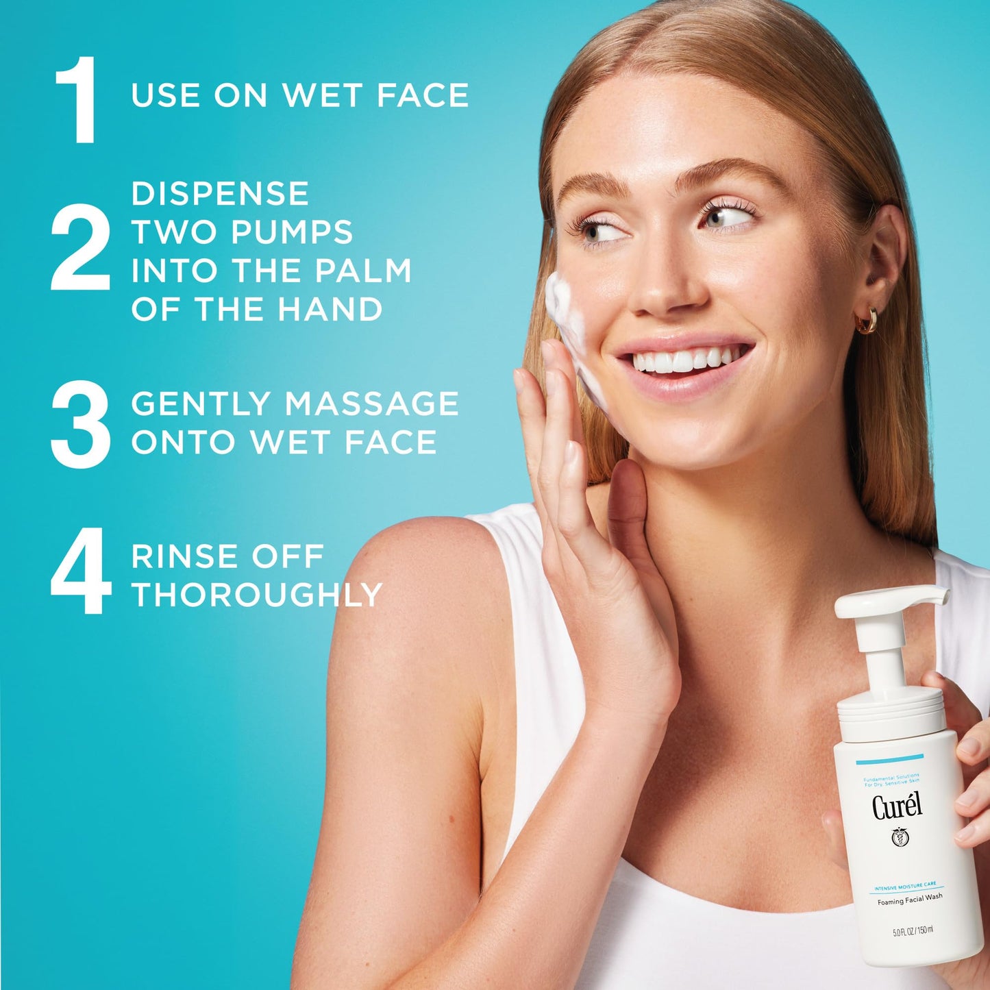 Curel Foaming Daily Face Wash for Sensitive Skin – Hydrating, pH-Balanced, Fragrance-Free Cleanser for Dry Skin, 5 oz